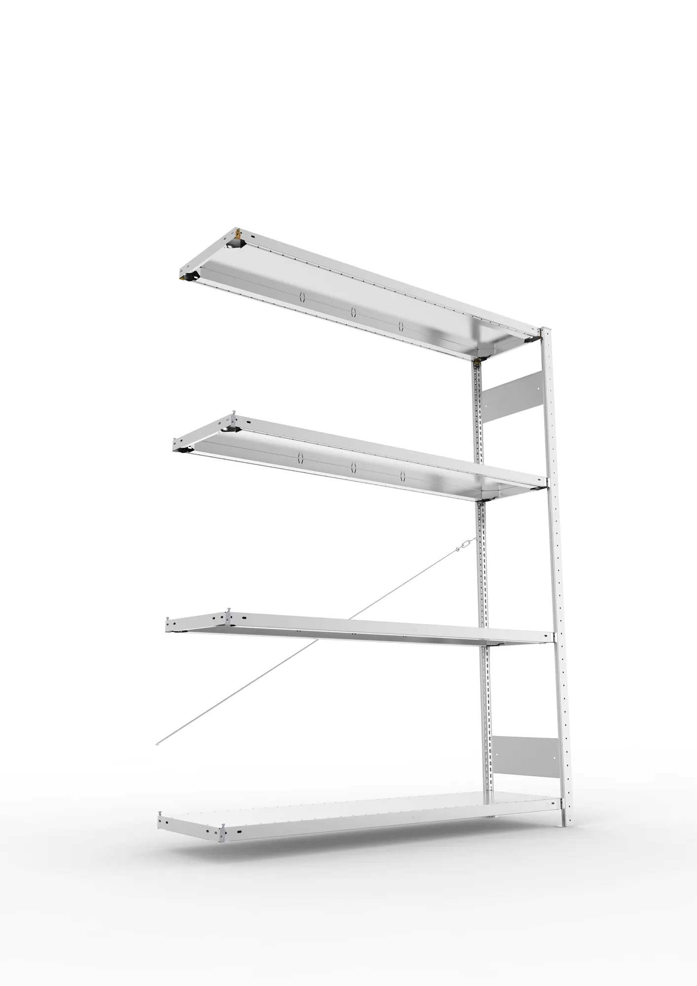 META CLIP S3, Fachbodenregal, Anbauregal, 2000 x 1500 x 400 mm, Fachlast 200 kg, 4 Ebenen, verzinkt – Ansicht von unten