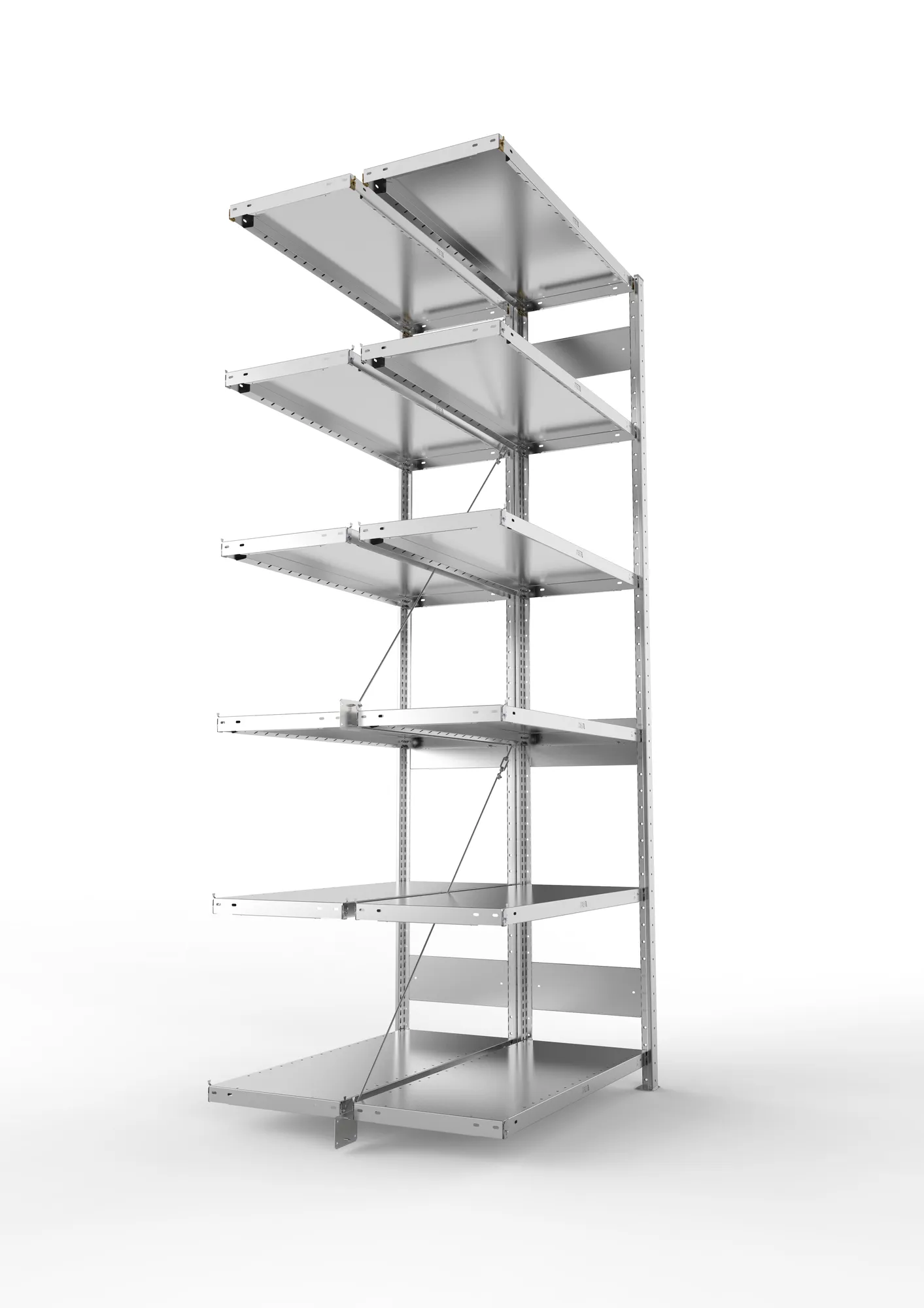 META CLIP, Fachbodenregal, Doppel-Anbauregal, 2500 x 1000 x 400 mm, Fachlast 230 kg, 6 Ebenen, verzinkt – Seitenansicht