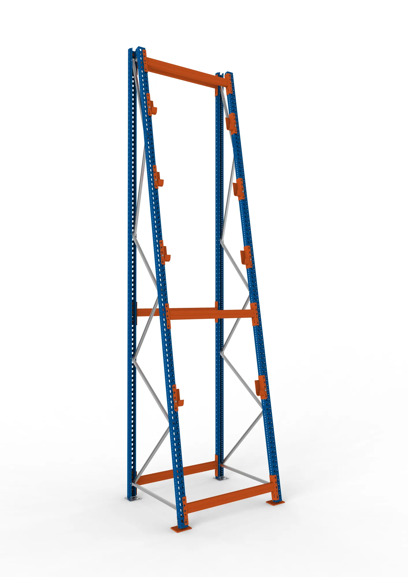 META MULTIPAL, Kabeltrommelregal, Grundregal, 4900 x 1100 x 1100 mm, Feldlast 3000 kg, 4 Ebenen, Typ 3/A-Ständer, RAL 5010 – Ansicht in Blickhöhe