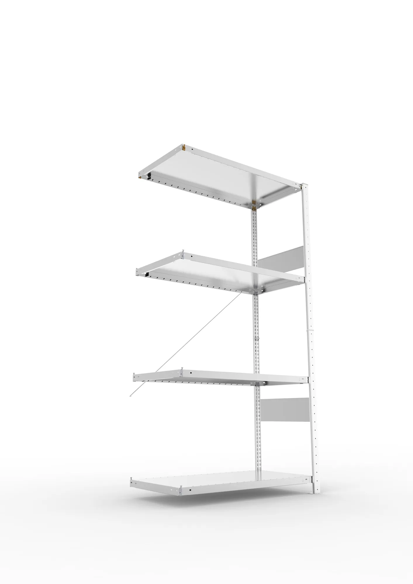 META CLIP SPLIT, Fachbodenregal, Anbauregal, 2000 x 1000 x 500 mm, Fachlast 230 kg, 4 Ebenen, verzinkt – Ansicht von unten