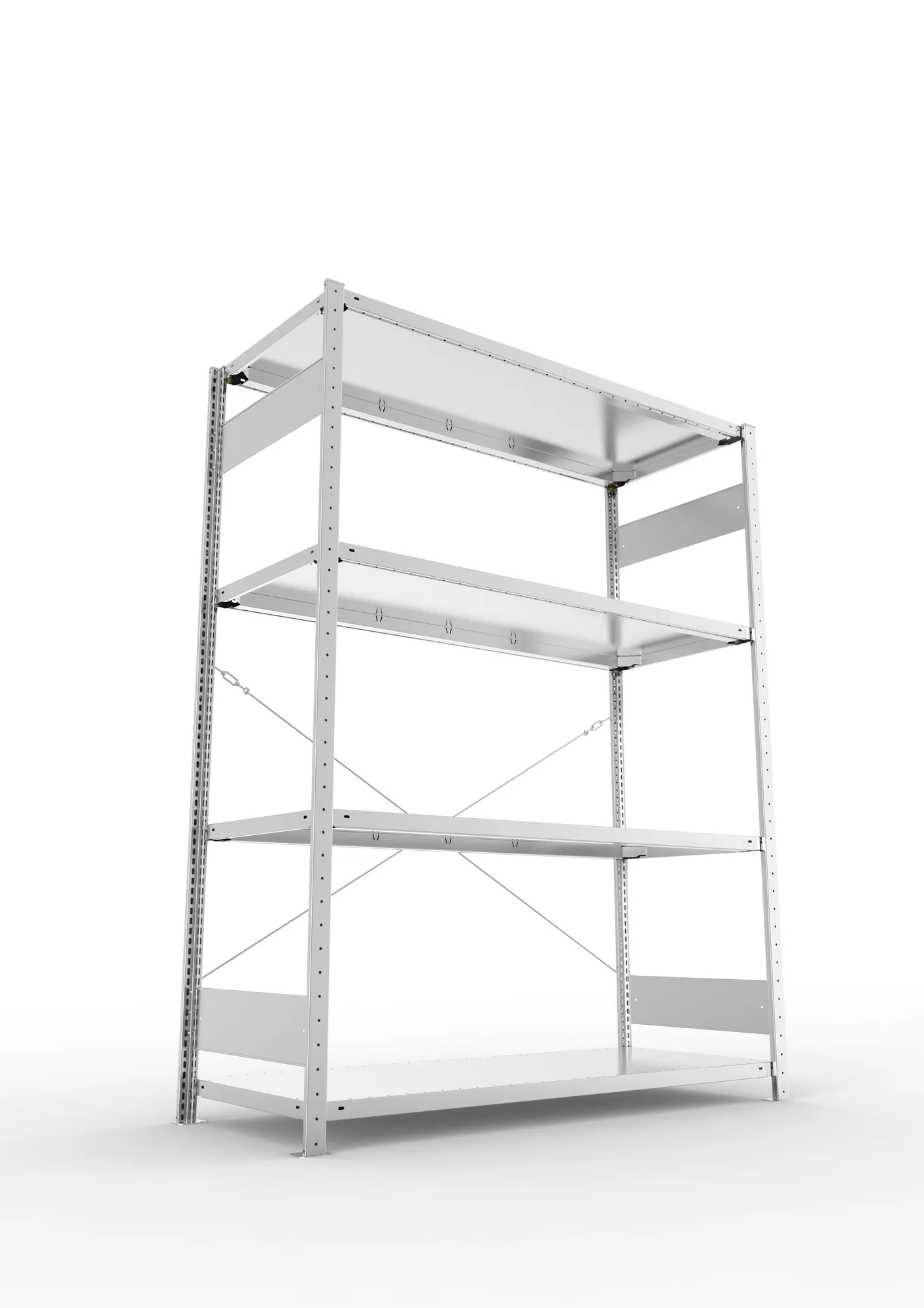 META CLIP S3, Fachbodenregal, Grundregal, 2000 x 1500 x 600 mm, Fachlast 200 kg, 4 Ebenen, verzinkt – Ansicht von unten