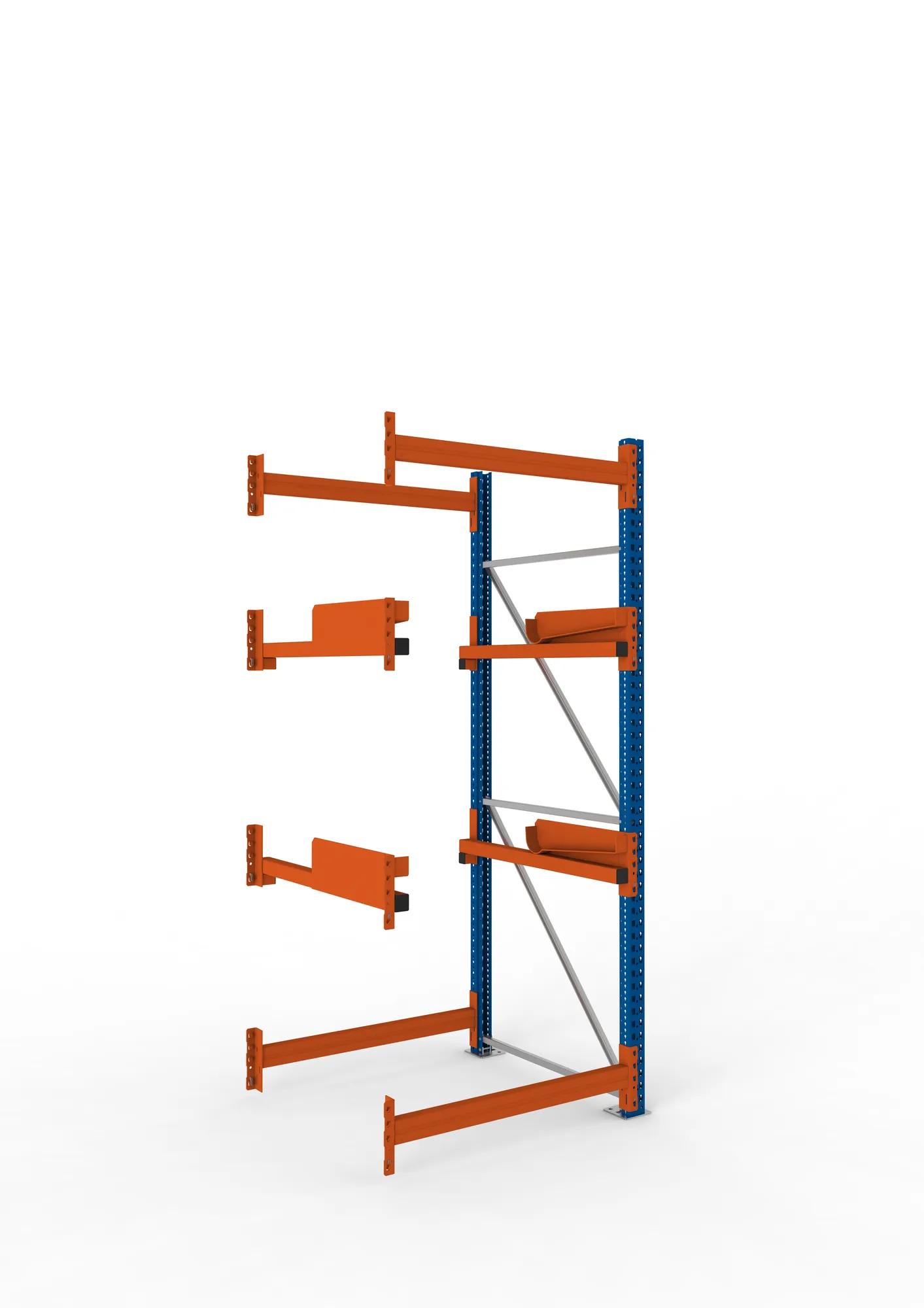 META MULTIPAL, Kabeltrommelregal, Anbauregal, 2700 x 1100 x 1100 mm, Feldlast 4000 kg, 2 Ebenen, Typ 2, RAL 5010 – Ansicht in Blickhöhe