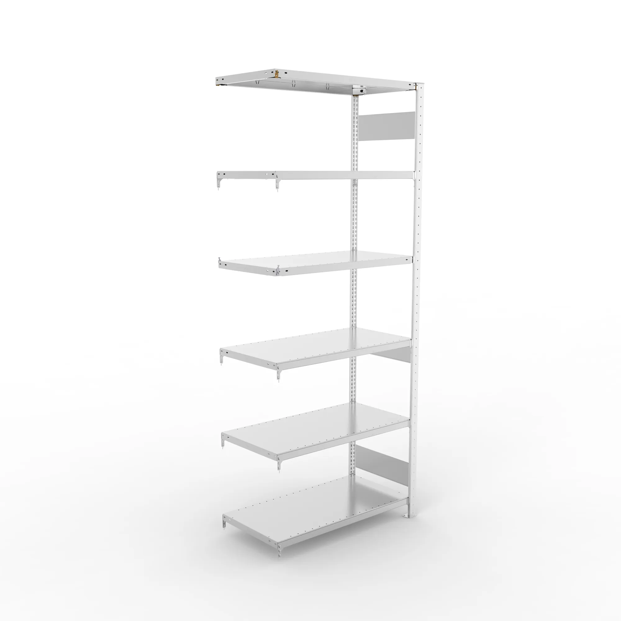 META CLIP S3, Fachbodenregal, Anbauregal, 2500 x 1000 x 500 mm, Fachlast 230 kg, 6 Ebenen, Längsriegel, verzinkt – Ansicht von oben