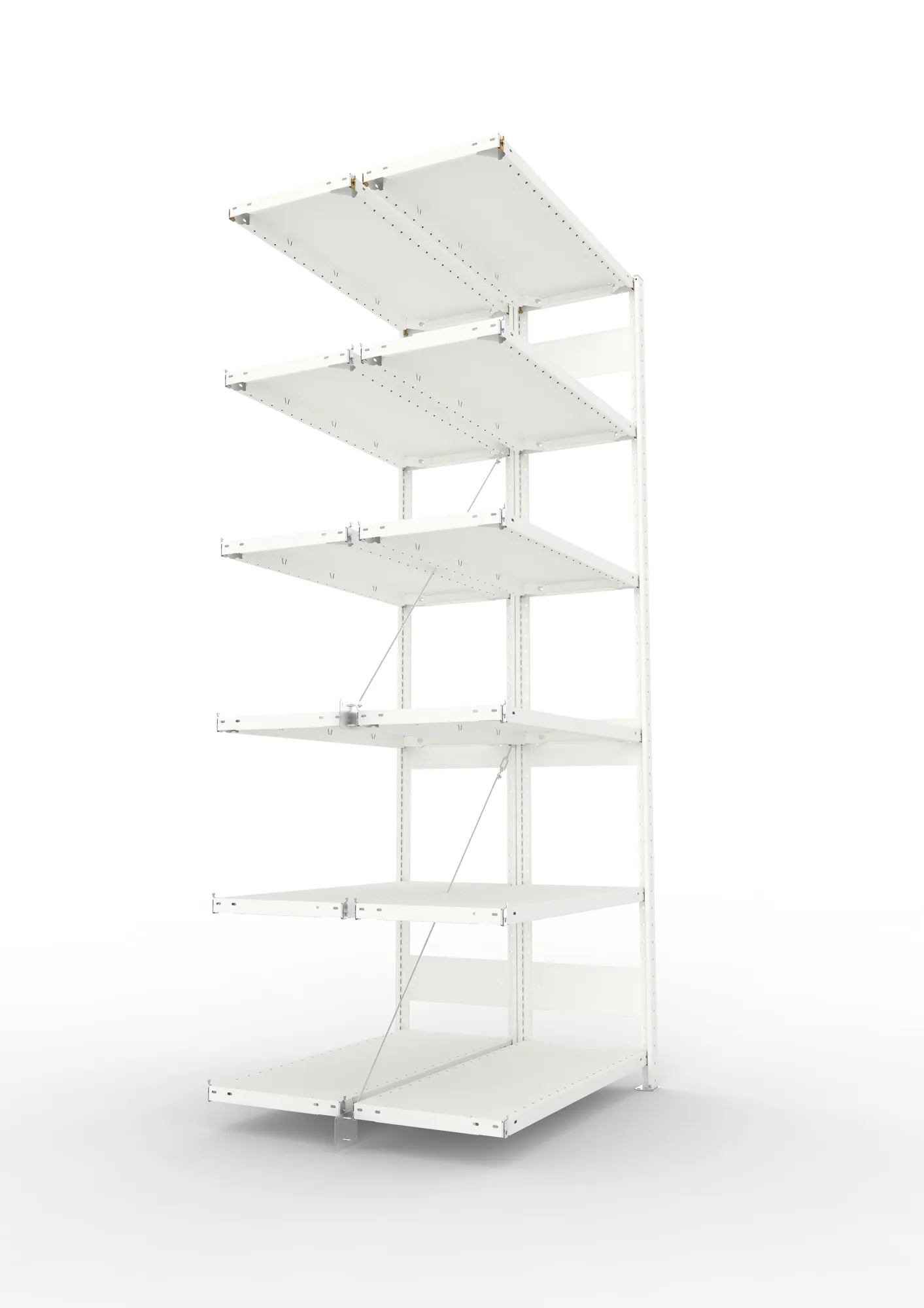META CLIP, Fachbodenregal, Doppel-Anbauregal, 2500 x 1000 x 400 mm, Fachlast 150 kg, 6 Ebenen, RAL 7035 – Seitenansicht