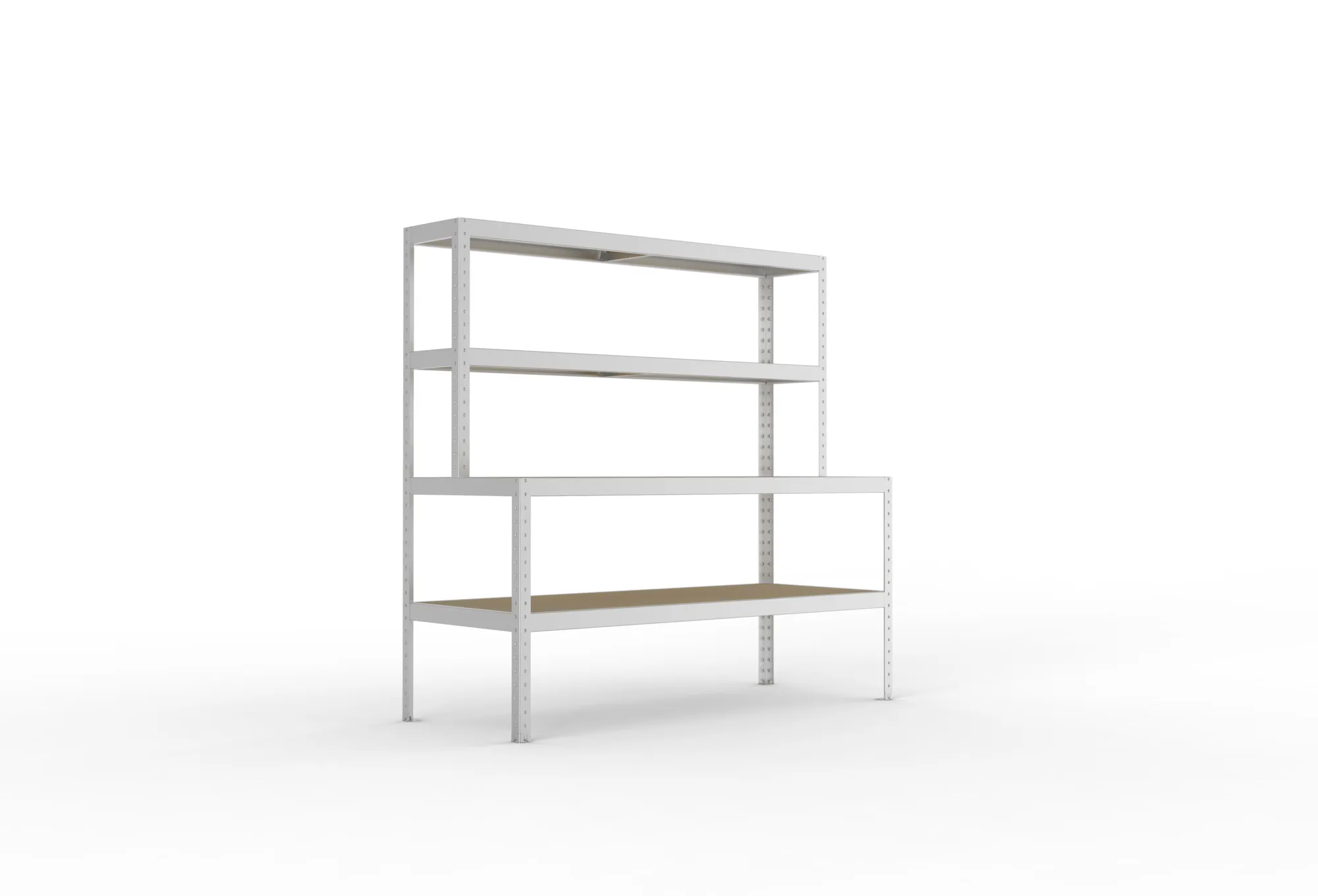 META SPEED-RACK, Packtisch, 1970 x 2000 x 800 mm, 4 Ebenen, verzinkt – Ansicht in Blickhöhe