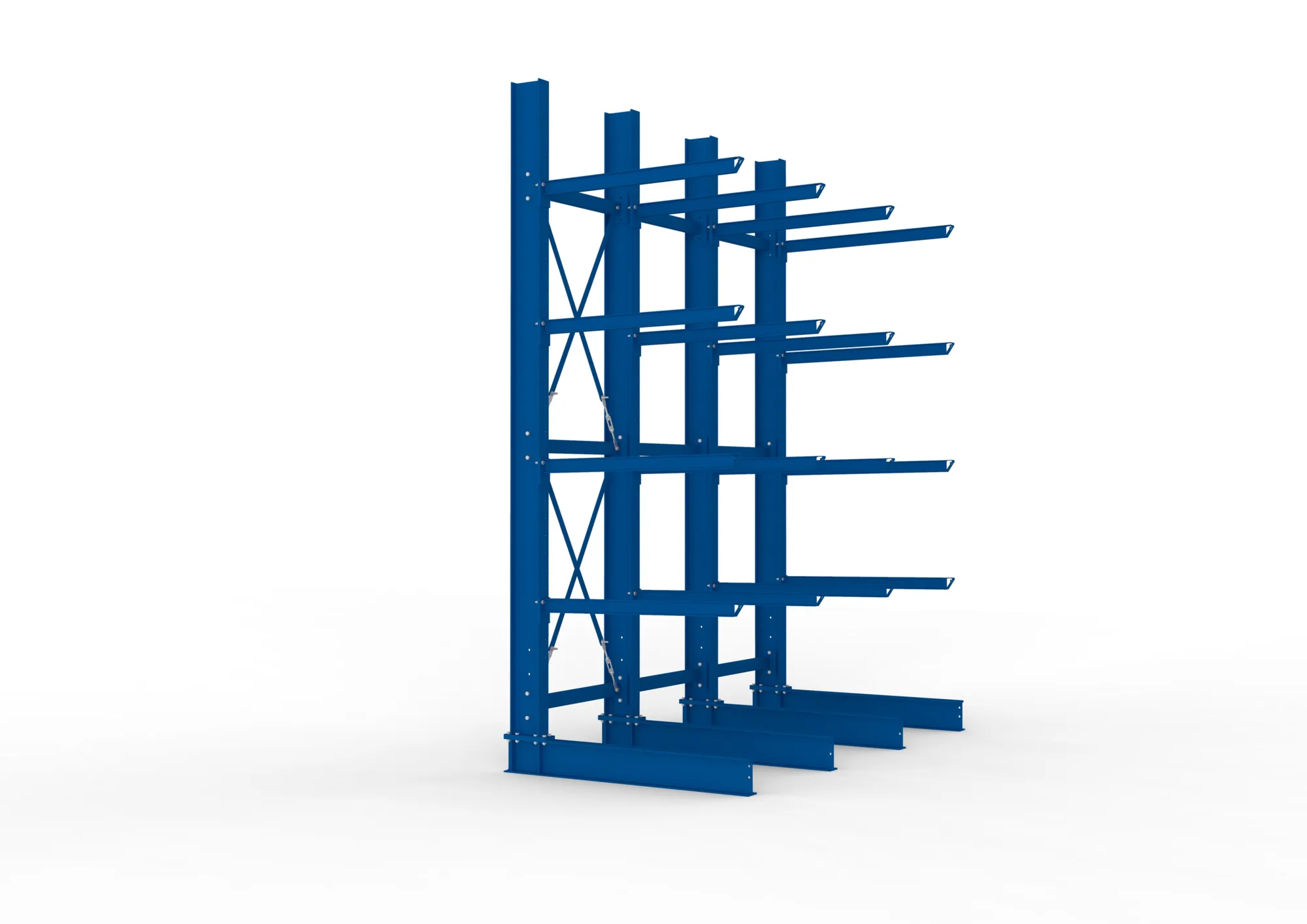 META MULTISTRONG H, Kragarmregal, 3 Felder, 4000 x 3000 x 1250 mm, Armlast 400 kg, einseitig, 4+1 Ebenen – Seitenansicht