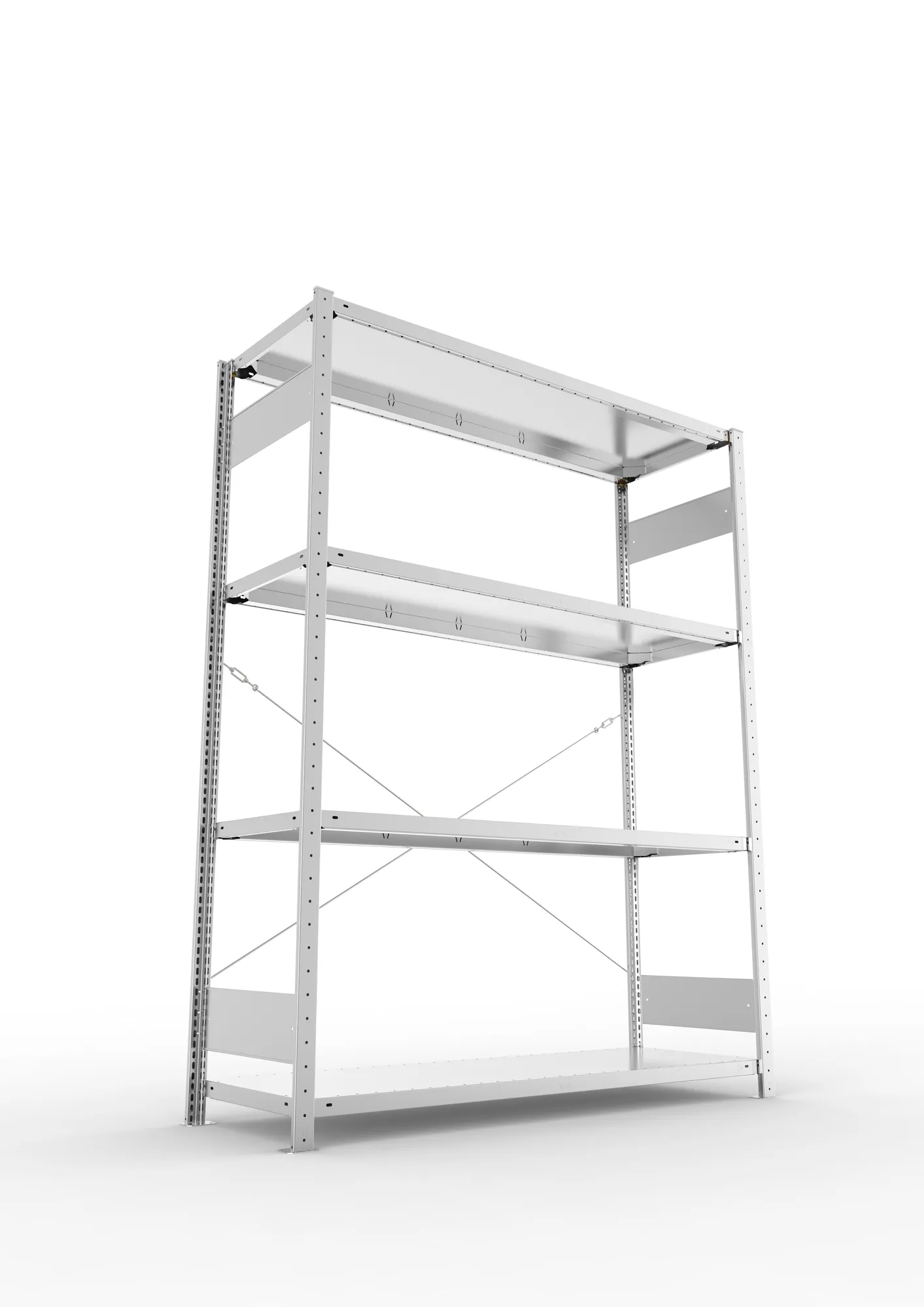 META CLIP S3, Fachbodenregal, Grundregal, 2000 x 1500 x 500 mm, Fachlast 200 kg, 4 Ebenen, verzinkt – Ansicht von unten