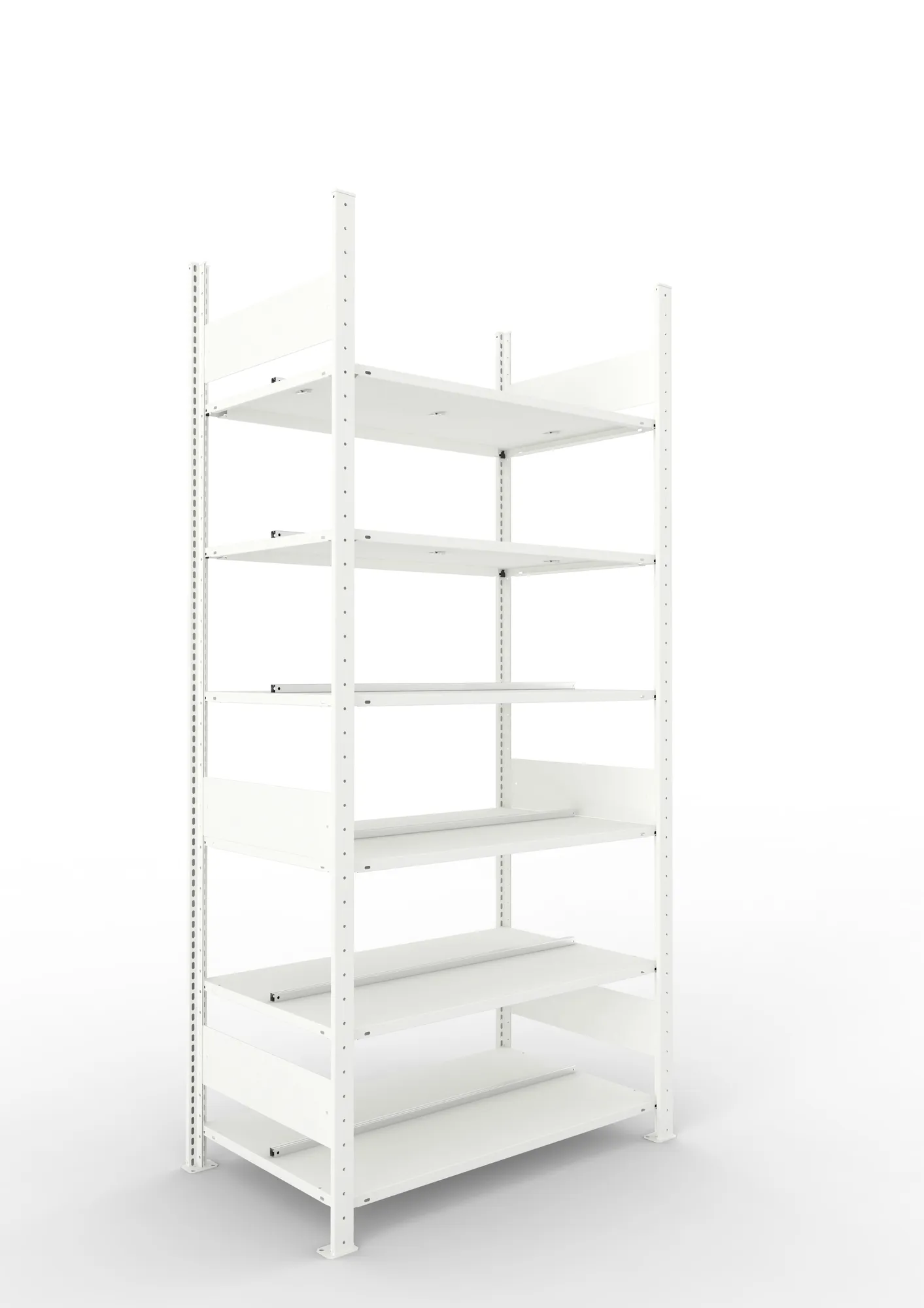 META CLIP COMPACT, Büro-Steckregal, Grundregal, 2200 x 1000 x 600 mm, Fachlast 100 kg, 6+0 Ebenen, RAL 7035 – Ansicht in Blickhöhe