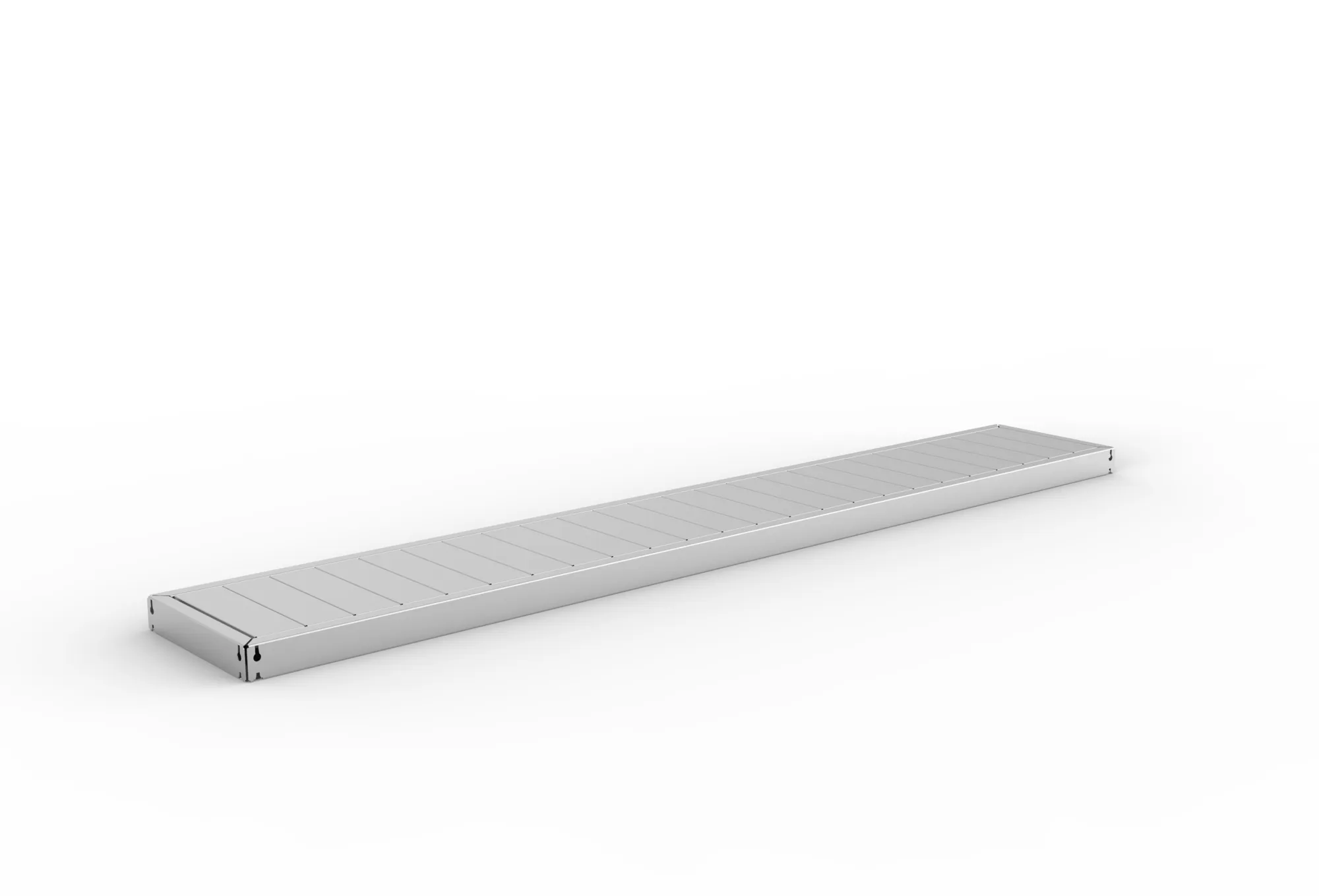 META SPEED-RACK, Zusatzboden Stahlpaneele, 2500 x 400 mm, verzinkt – Ansicht in Blickhöhe