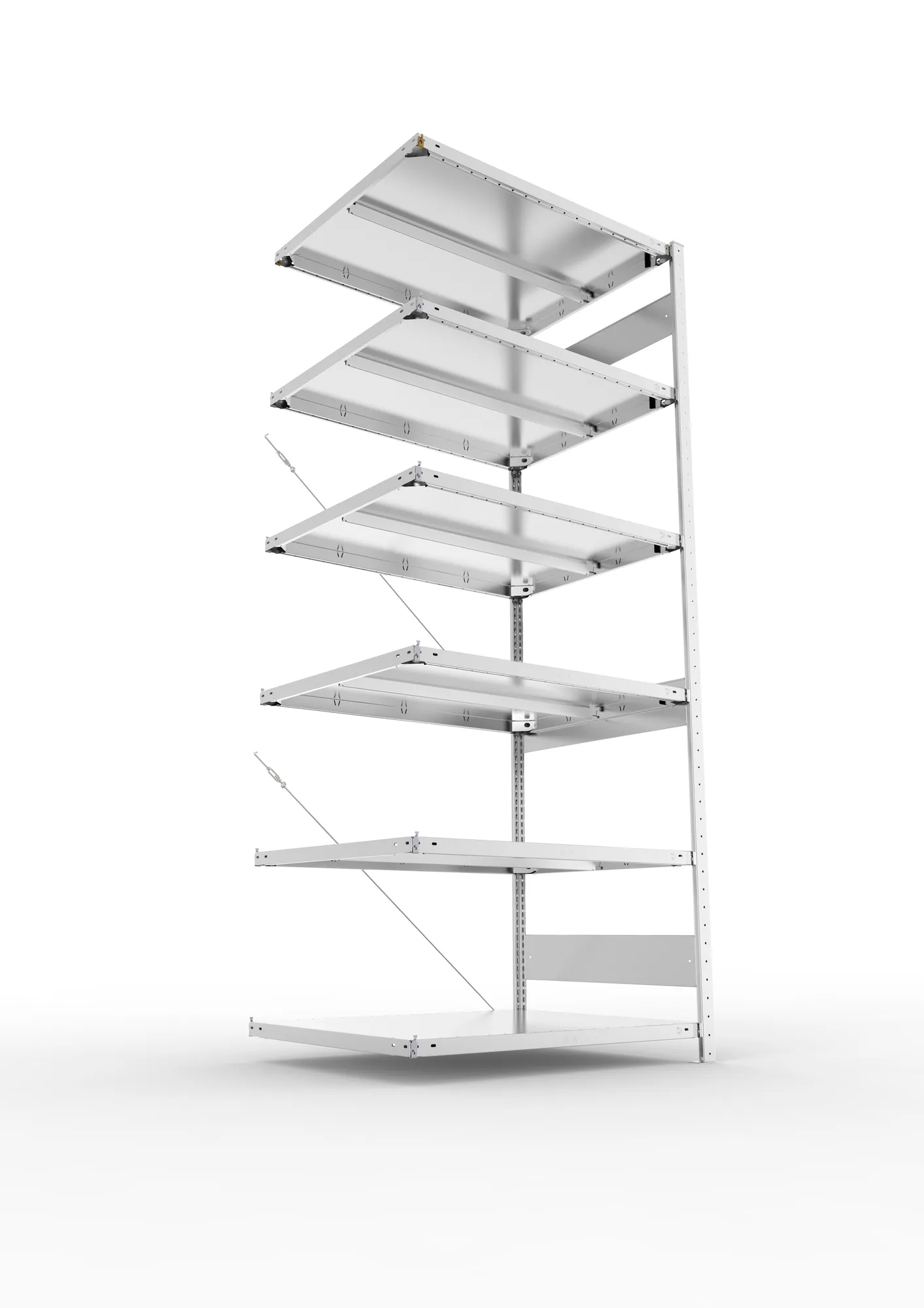 META CLIP, Fachbodenregal, Anbauregal, 2500 x 1000 x 800 mm, Fachlast 330 kg, 6 Ebenen, verzinkt – Ansicht von unten