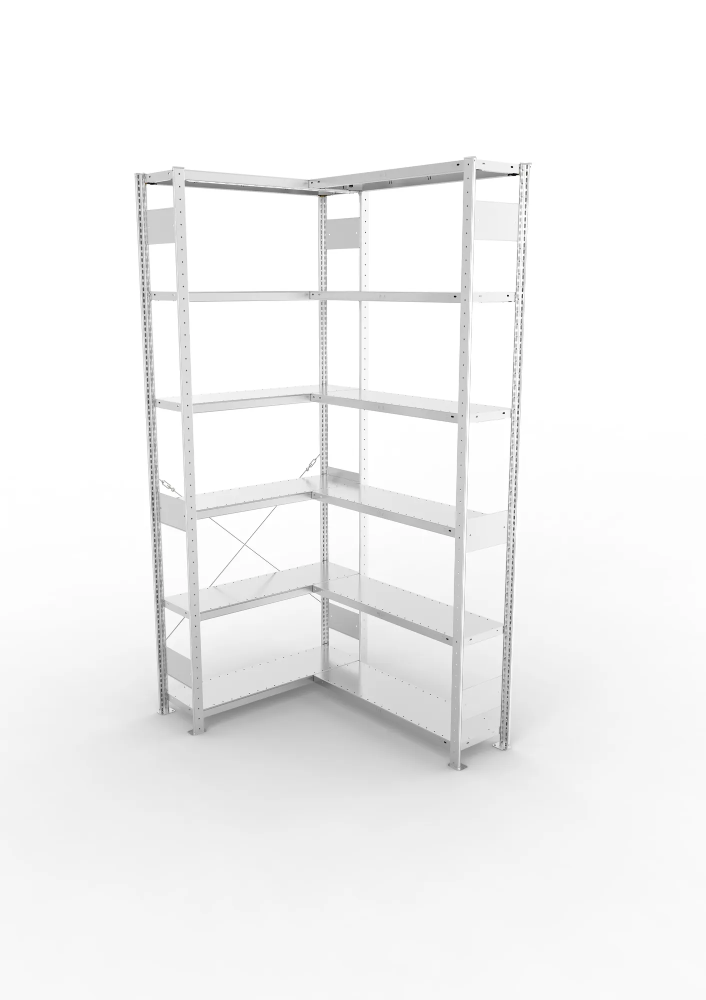META CLIP, Eckregal, 2500 x 1000 x 300 mm, Fachlast 100 kg, 6 Ebenen, verzinkt – Ansicht von oben
