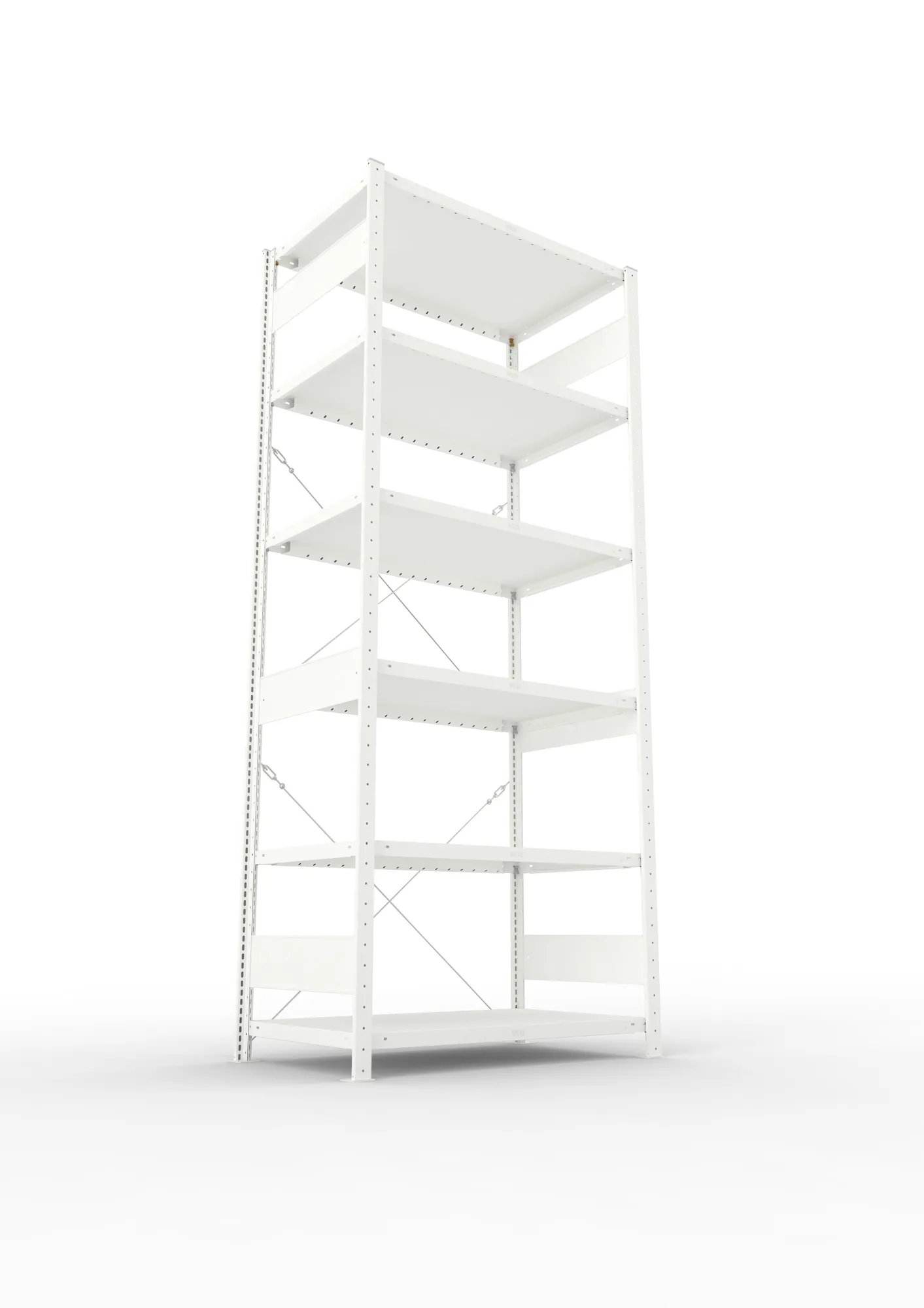 META CLIP, Fachbodenregal, Grundregal, 2500 x 1000 x 600 mm, Fachlast 230 kg, 6 Ebenen, RAL 7035 – Ansicht von unten