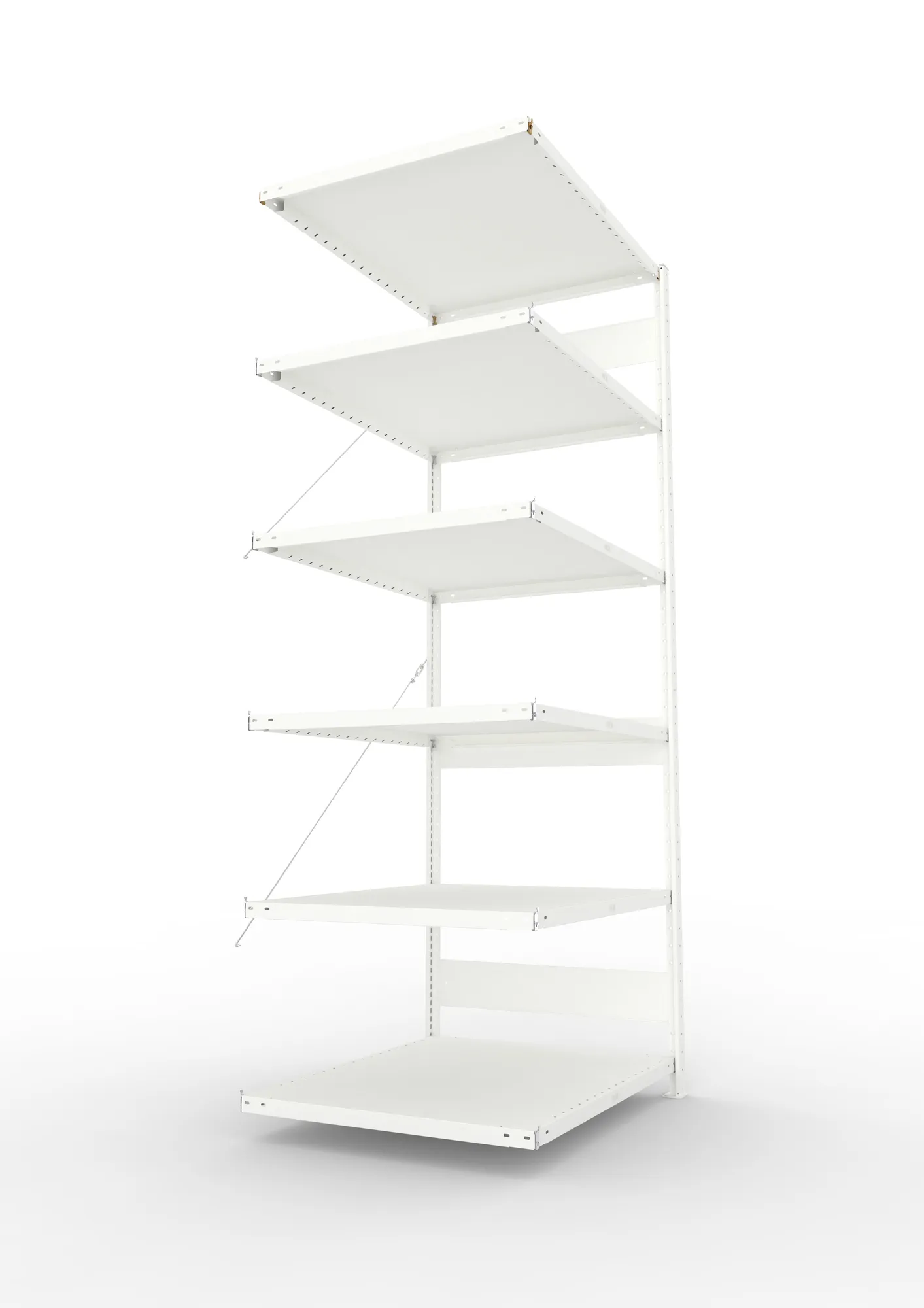 META CLIP, Fachbodenregal, Anbauregal, 2500 x 1000 x 800 mm, Fachlast 230 kg, 6 Ebenen, RAL 7035 – Seitenansicht