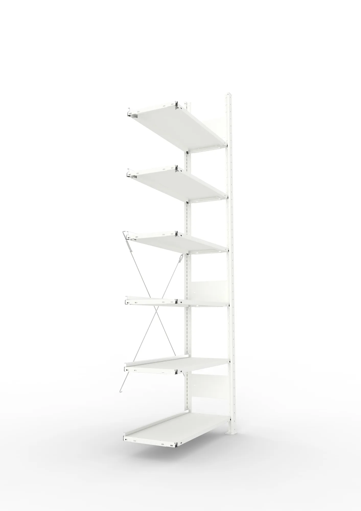 META CLIP COMPACT, Büro-Steckregal, Anbauregal, 2200 x 750 x 300 mm, Fachlast 80 kg, 6+0 Ebenen, RAL 7035 – Seitenansicht
