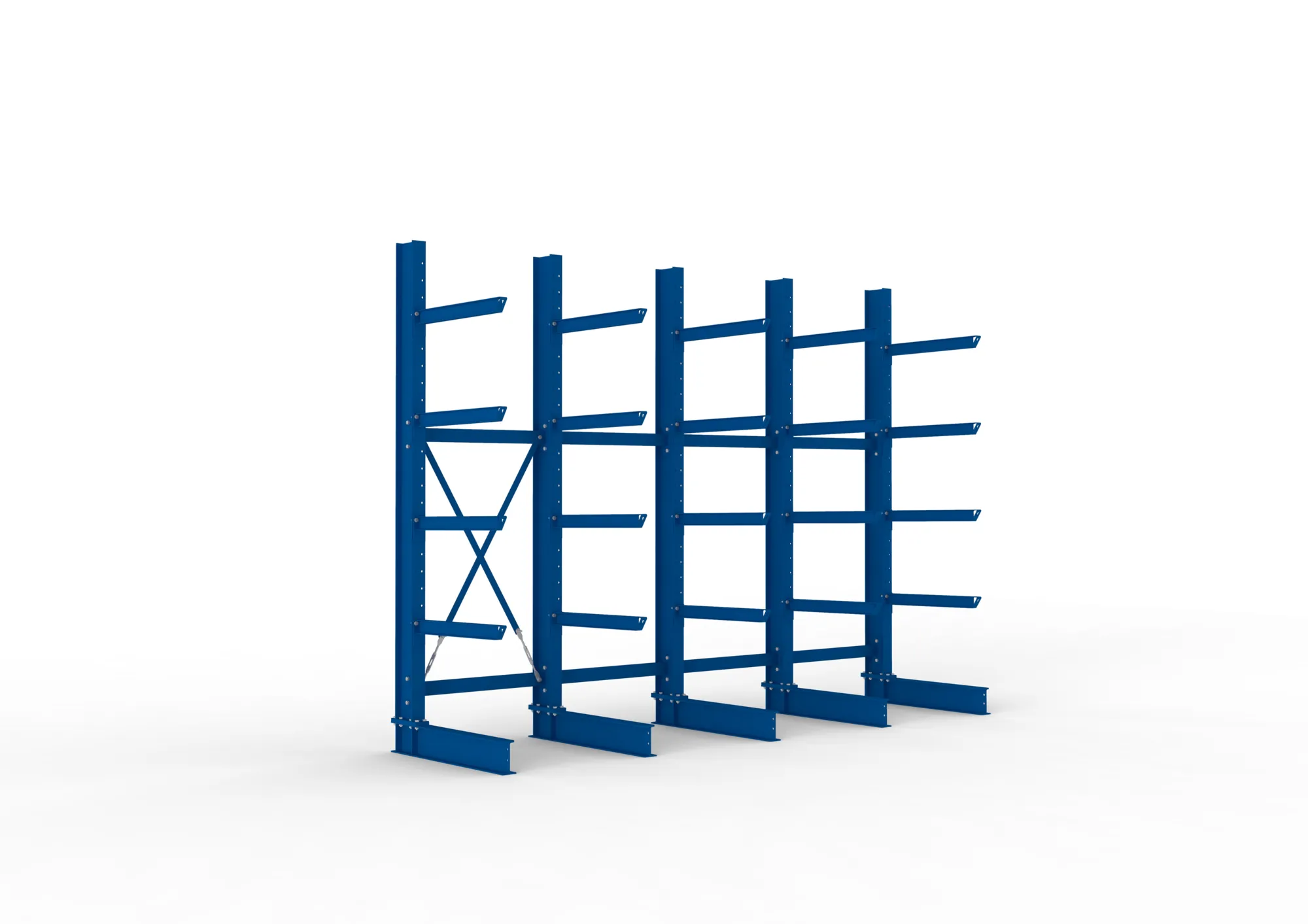 META MULTISTRONG H, Kragarmregal, 4 Felder, 3000 x 4000 x 800 mm, Armlast 630 kg, einseitig, 4+1 Ebenen – Ansicht in Blickhöhe