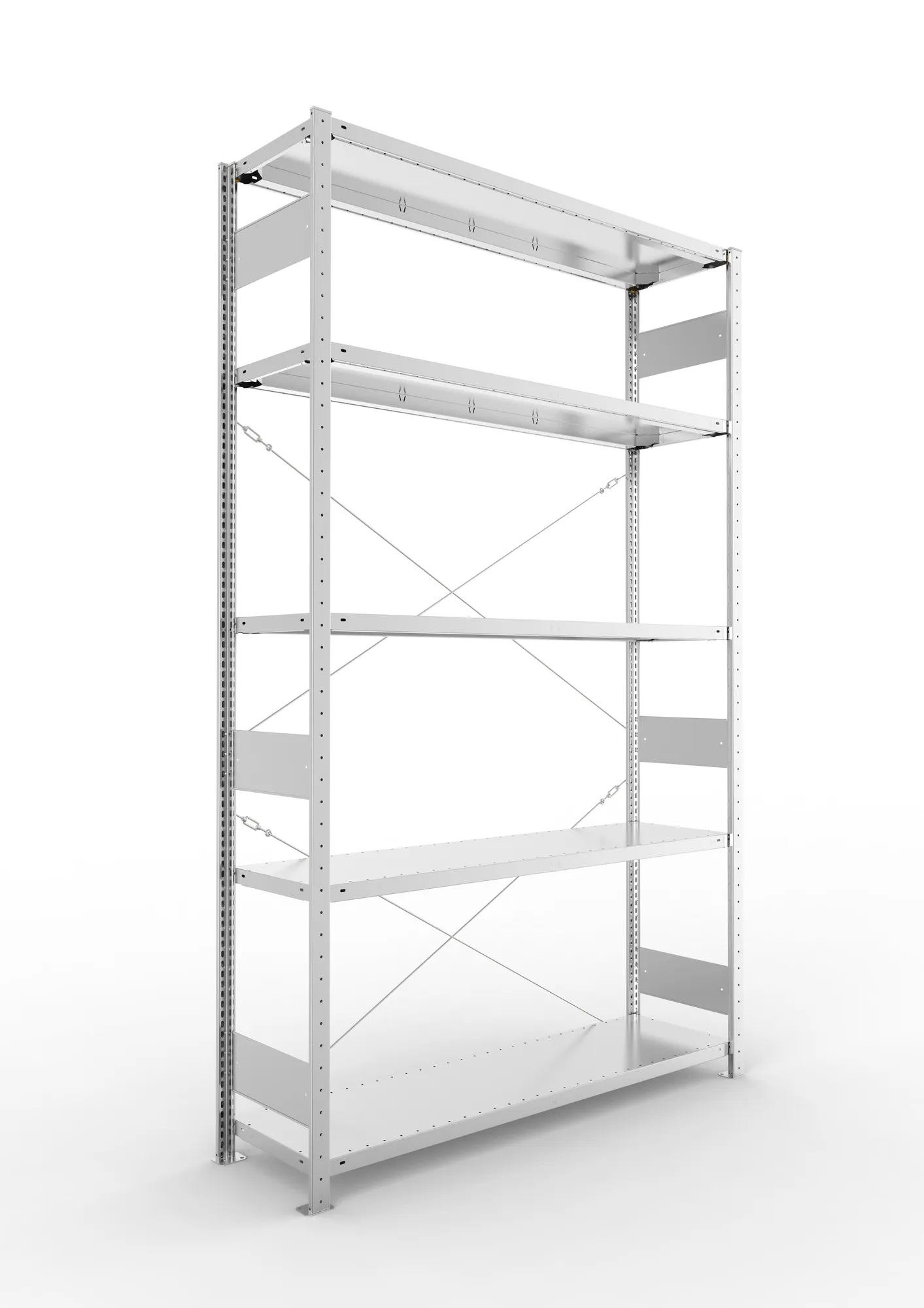META CLIP S3, Fachbodenregal, Grundregal, 2500 x 1500 x 400 mm, Fachlast 200 kg, 4 Ebenen, verzinkt – Ansicht in Blickhöhe