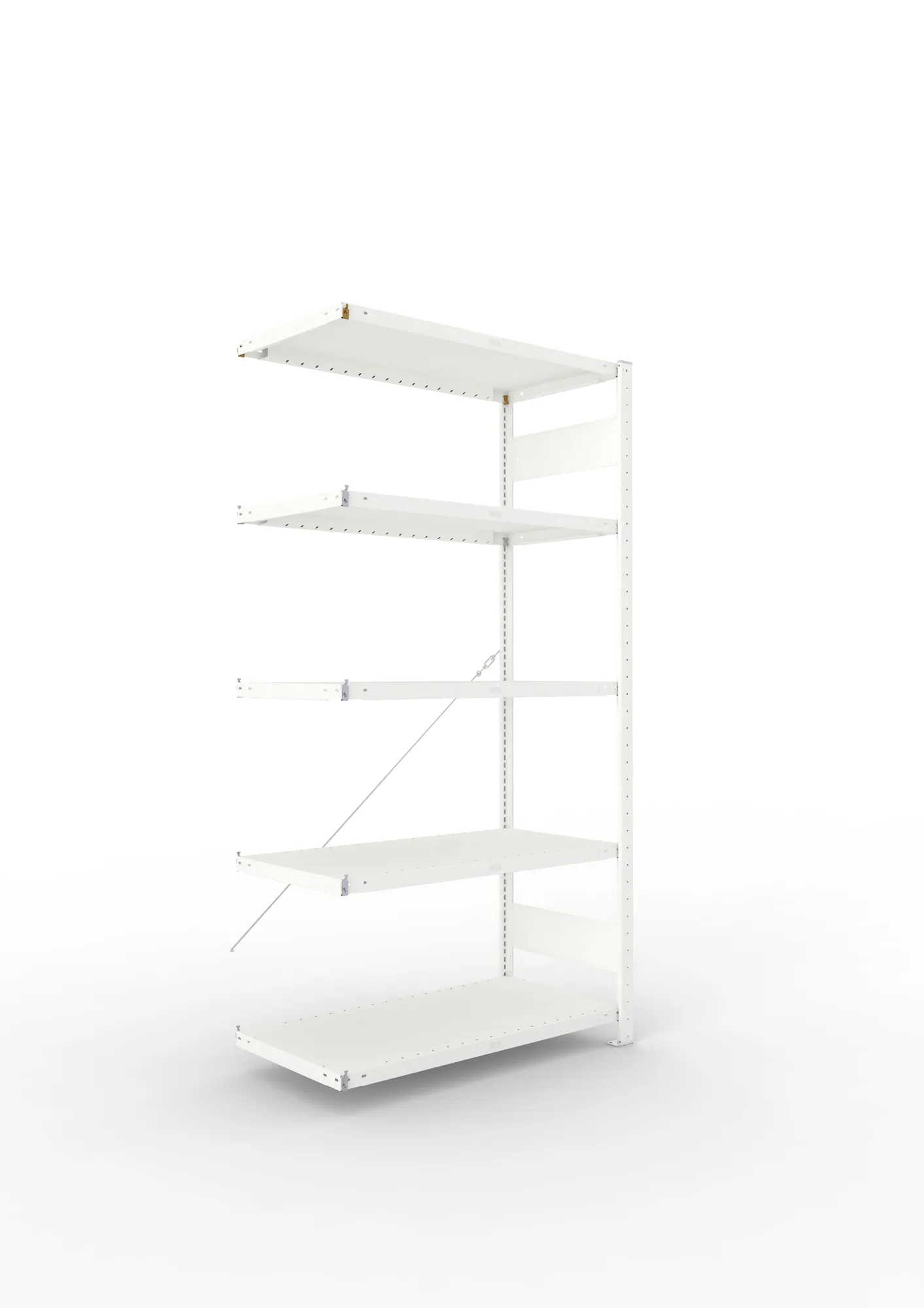 META CLIP, Fachbodenregal, Anbauregal, 2000 x 1000 x 500 mm, Fachlast 230 kg, 5 Ebenen, RAL 7035 – Ansicht in Blickhöhe