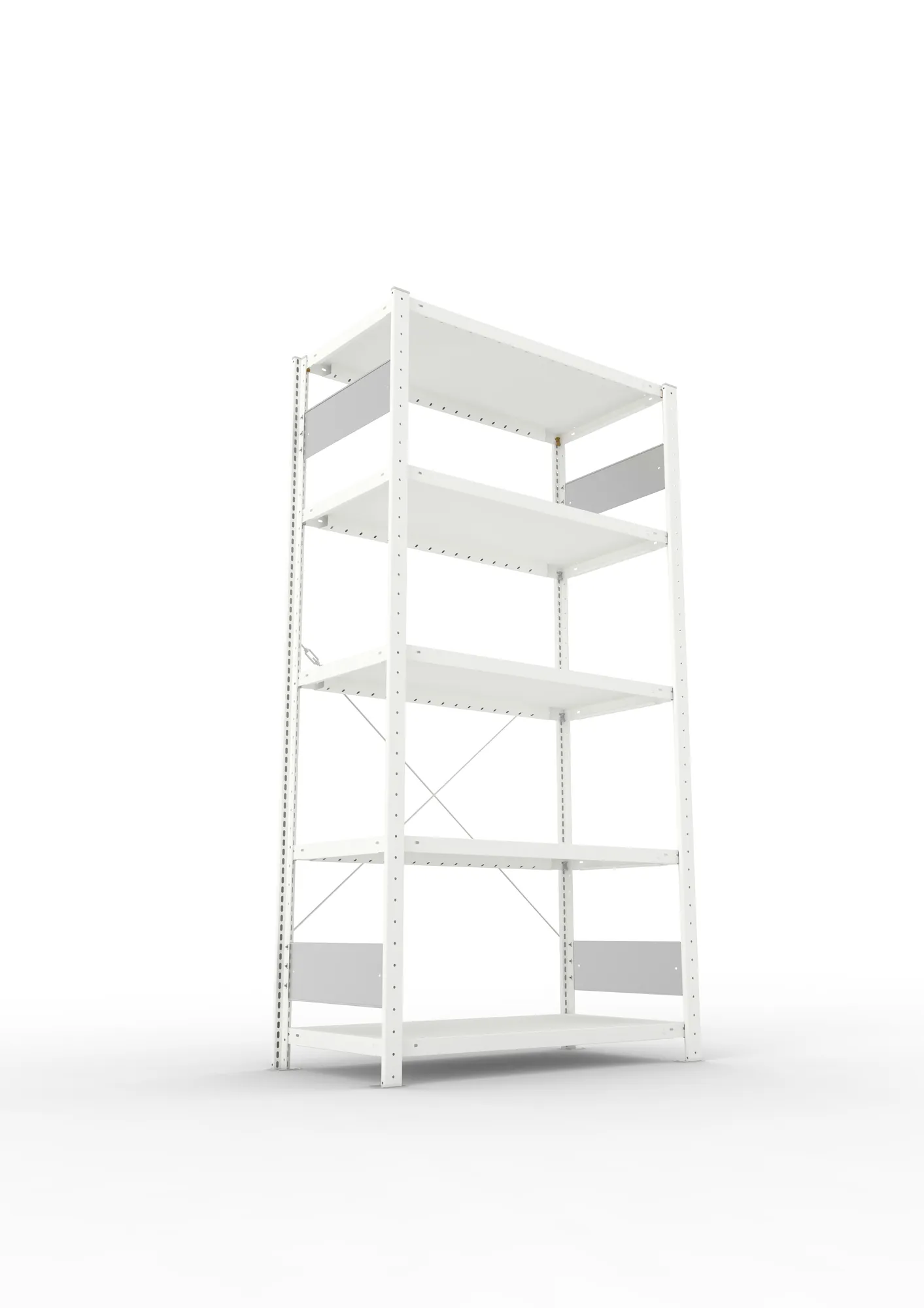 META CLIP S3, Fachbodenregal, Grundregal, 2000 x 1000 x 500 mm, Fachlast 230 kg, 5 Ebenen, RAL 7035 – Ansicht von unten