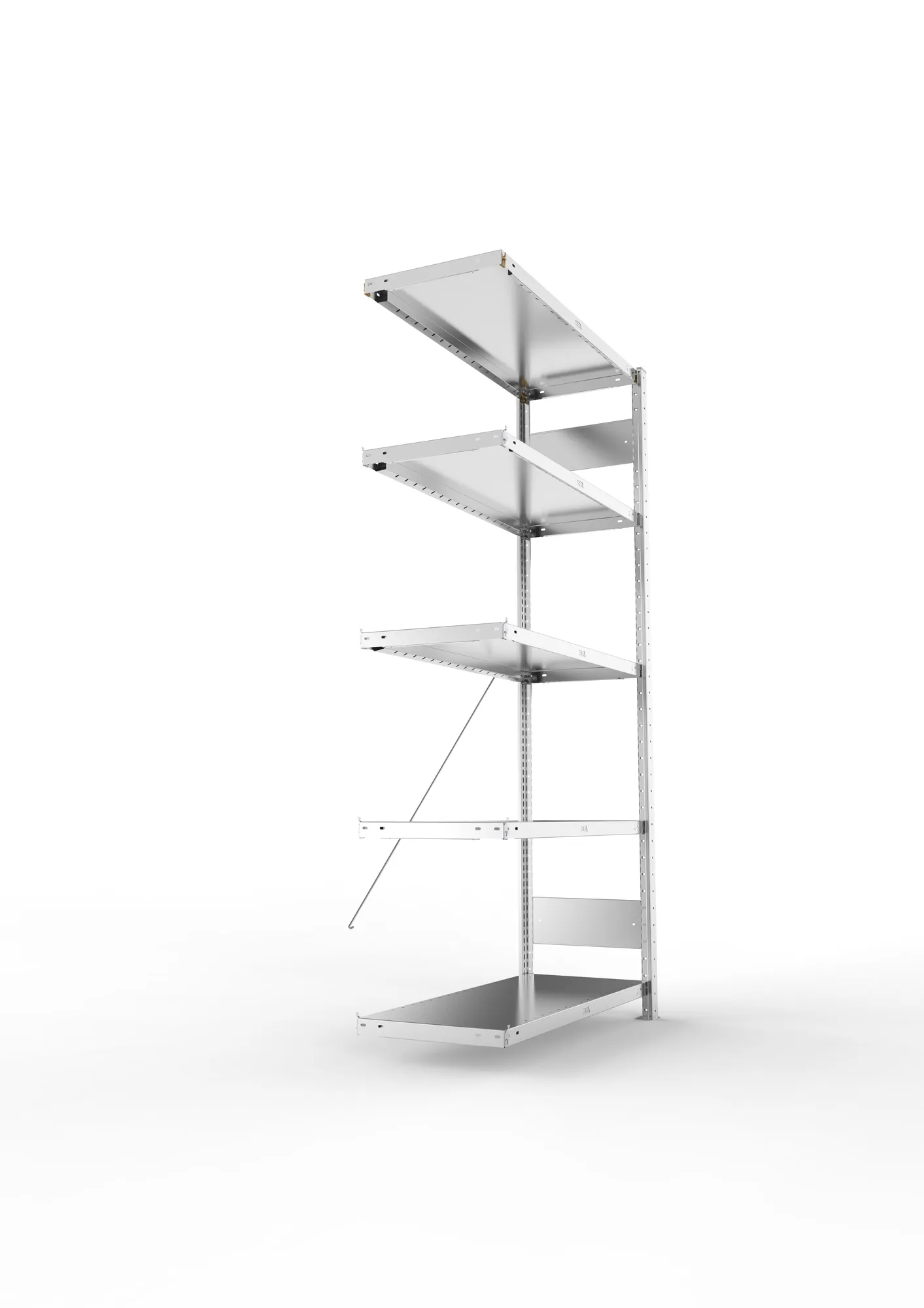 META CLIP, Fachbodenregal, Anbauregal, 2000 x 1000 x 400 mm, Fachlast 230 kg, 5 Ebenen, verzinkt – Seitenansicht