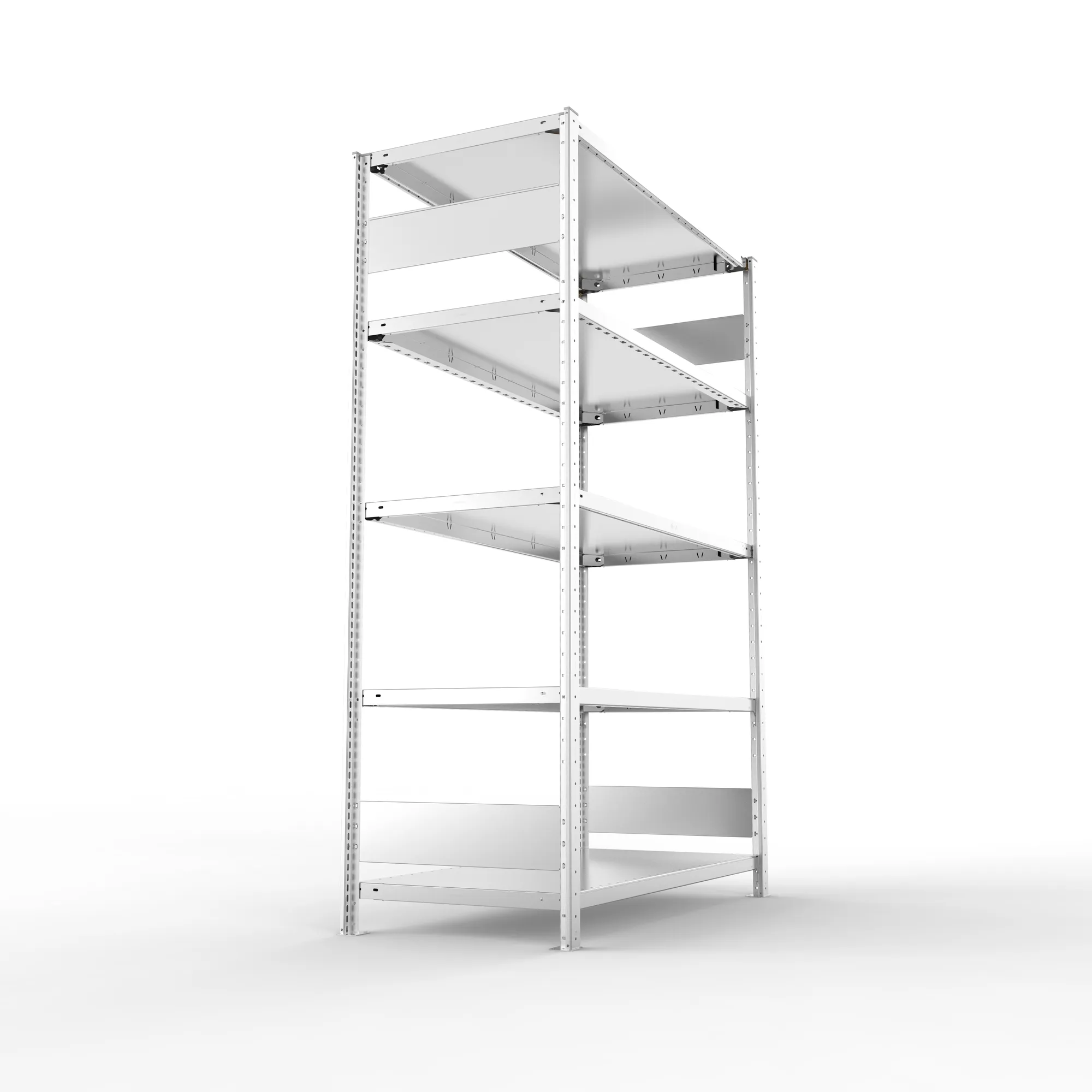 META CLIP S3, Fachbodenregal, Grundregal, 2000 x 1300 x 600 mm, Fachlast 230 kg, 4 Ebenen, Längsriegel, verzinkt – Seitenansicht