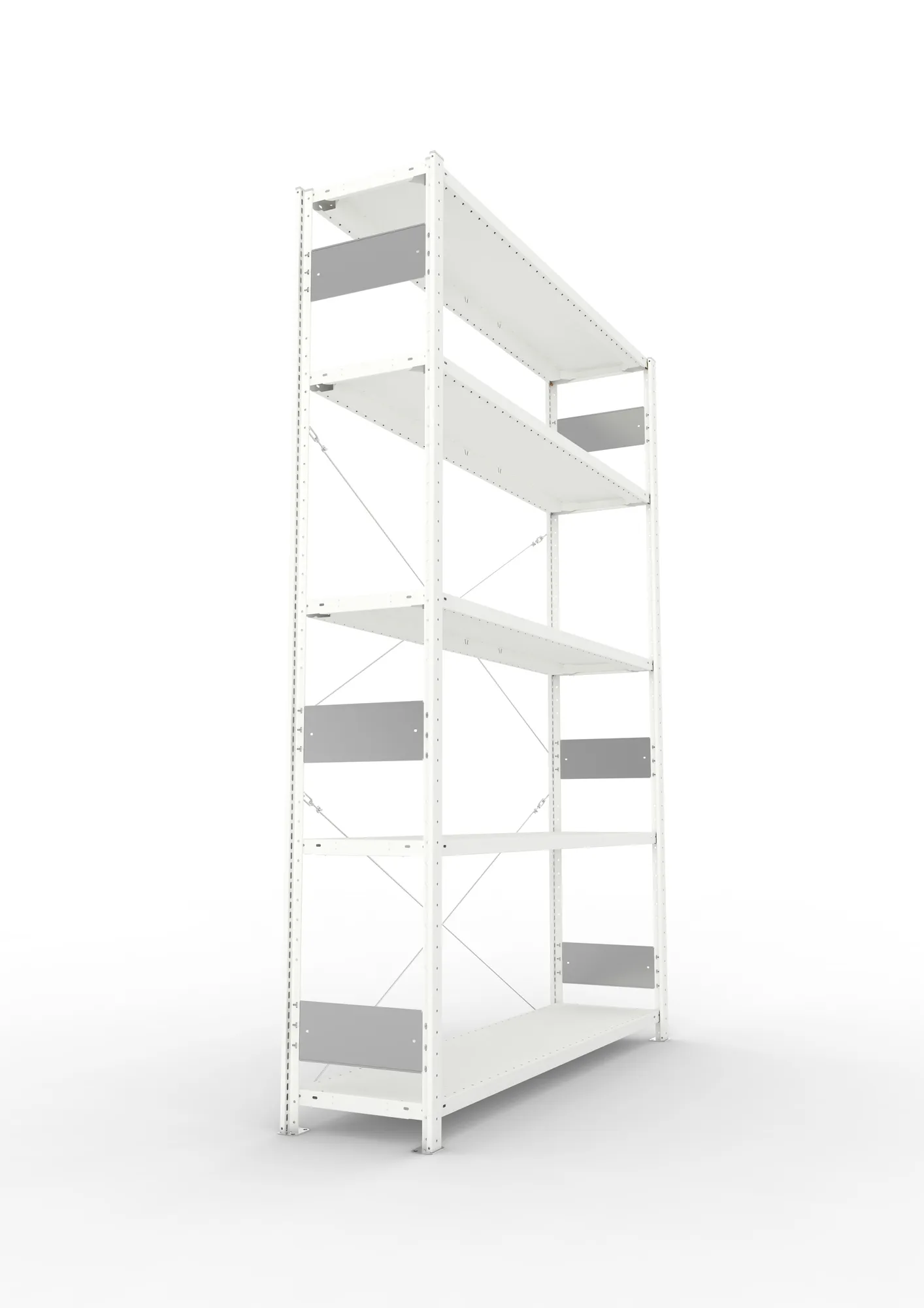 META CLIP S3, Fachbodenregal, Grundregal, 2500 x 1700 x 400 mm, Fachlast 200 kg, 5 Ebenen, RAL 7035 – Seitenansicht