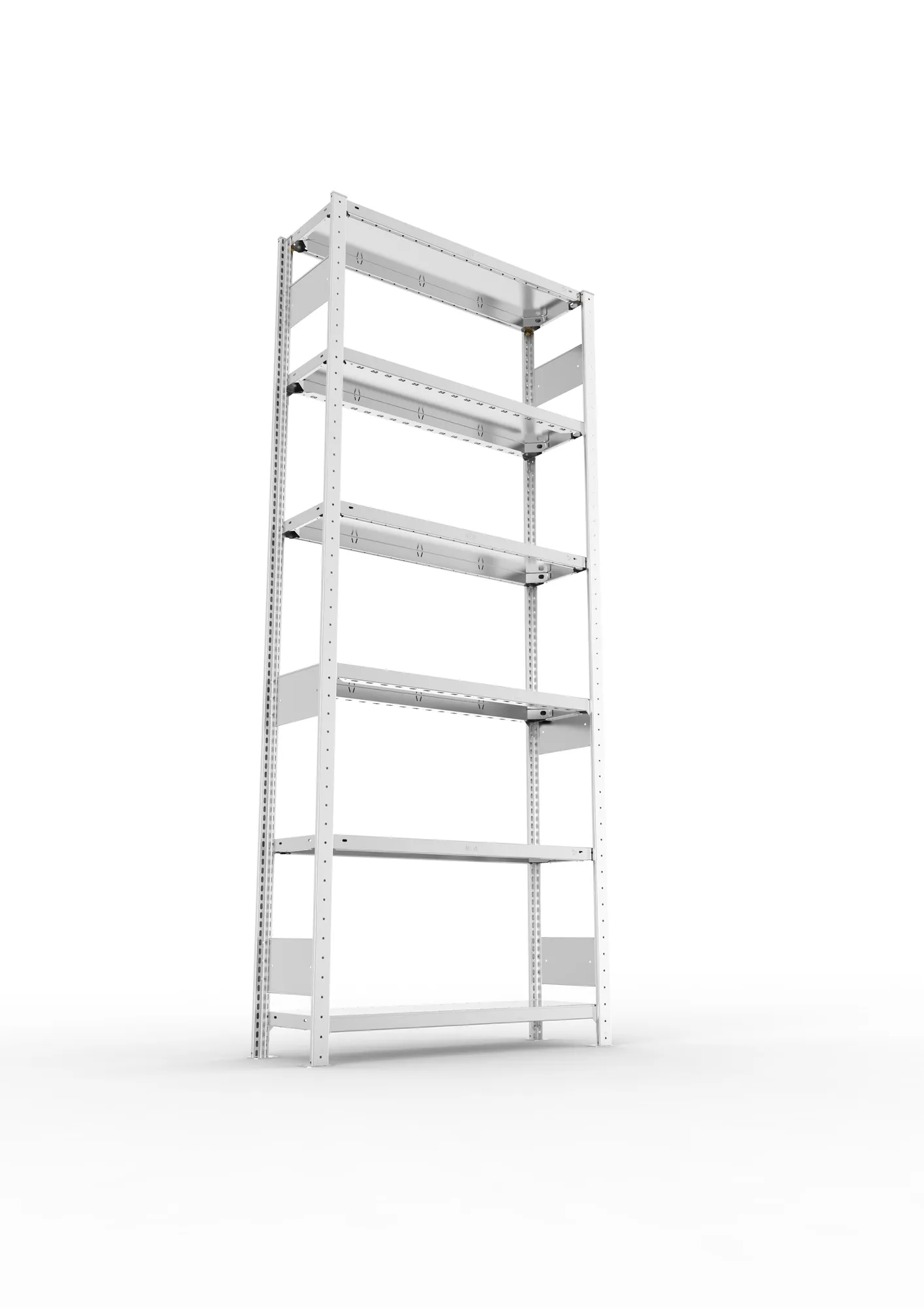 META CLIP S3, Fachbodenregal, Grundregal, 2500 x 1000 x 300 mm, Fachlast 150 kg, 6 Ebenen, Längsriegel, verzinkt – Ansicht von unten