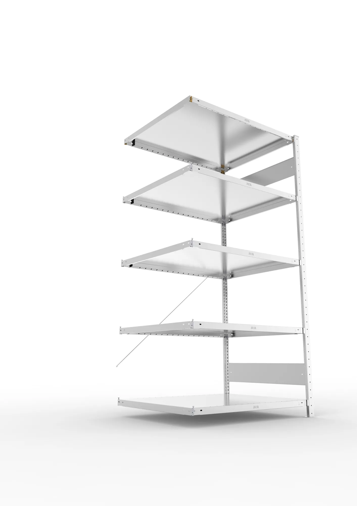 META CLIP, Fachbodenregal, Anbauregal, 2000 x 1000 x 800 mm, Fachlast 230 kg, 5 Ebenen, verzinkt – Ansicht von unten