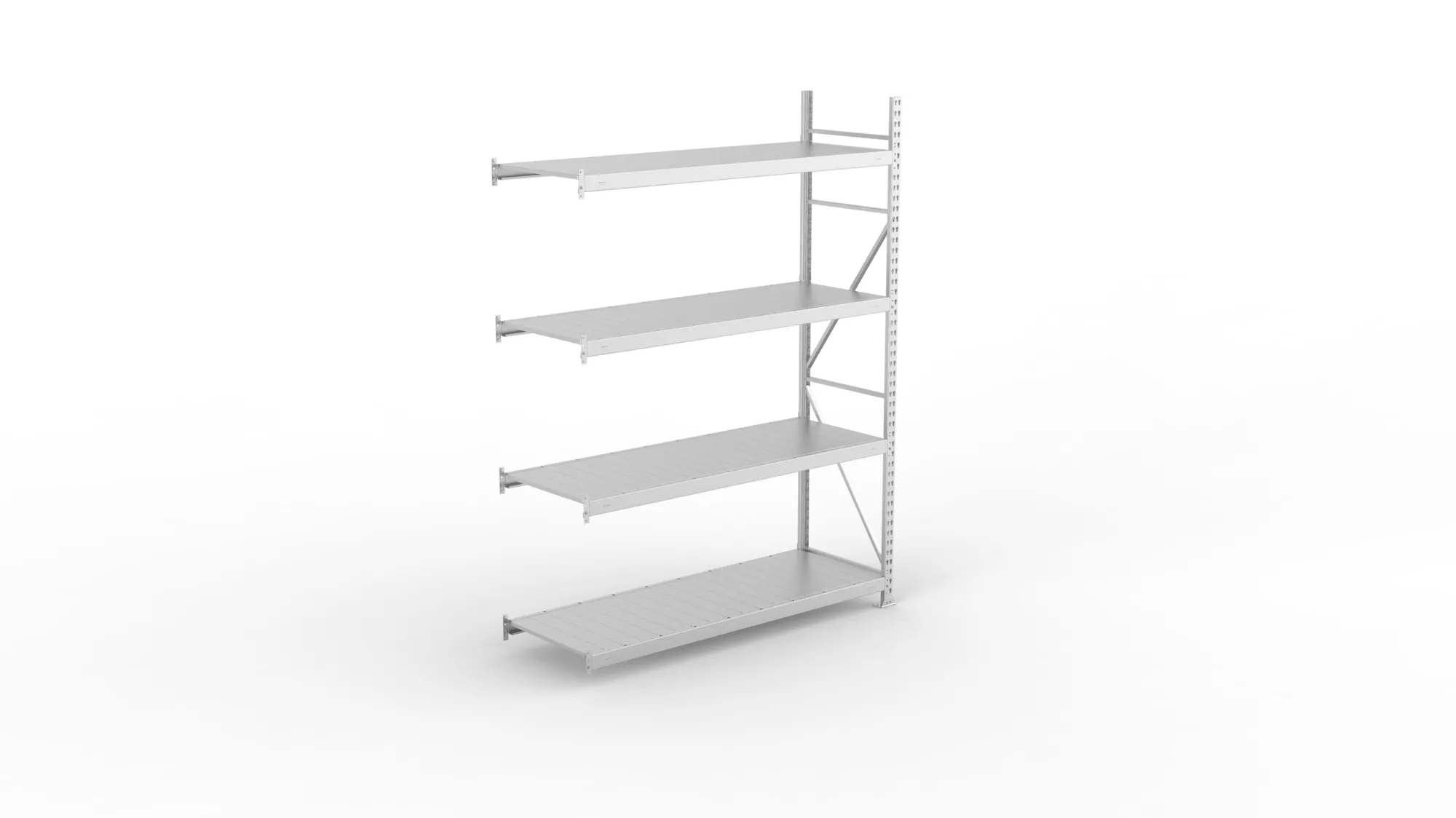 META MINI-RACK, Weitspannregal, Anbauregal, 2500 x 1800 x 650 mm, Fachlast 600 kg, Stahlpaneelböden, 4 Ebenen – Ansicht von oben