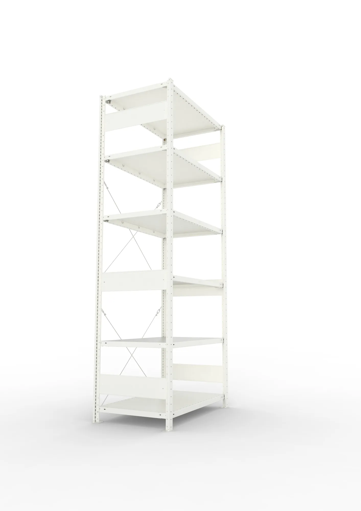 META CLIP, Fachbodenregal, Grundregal, 2500 x 1000 x 600 mm, Fachlast 150 kg, 6 Ebenen, RAL 7035 – Seitenansicht