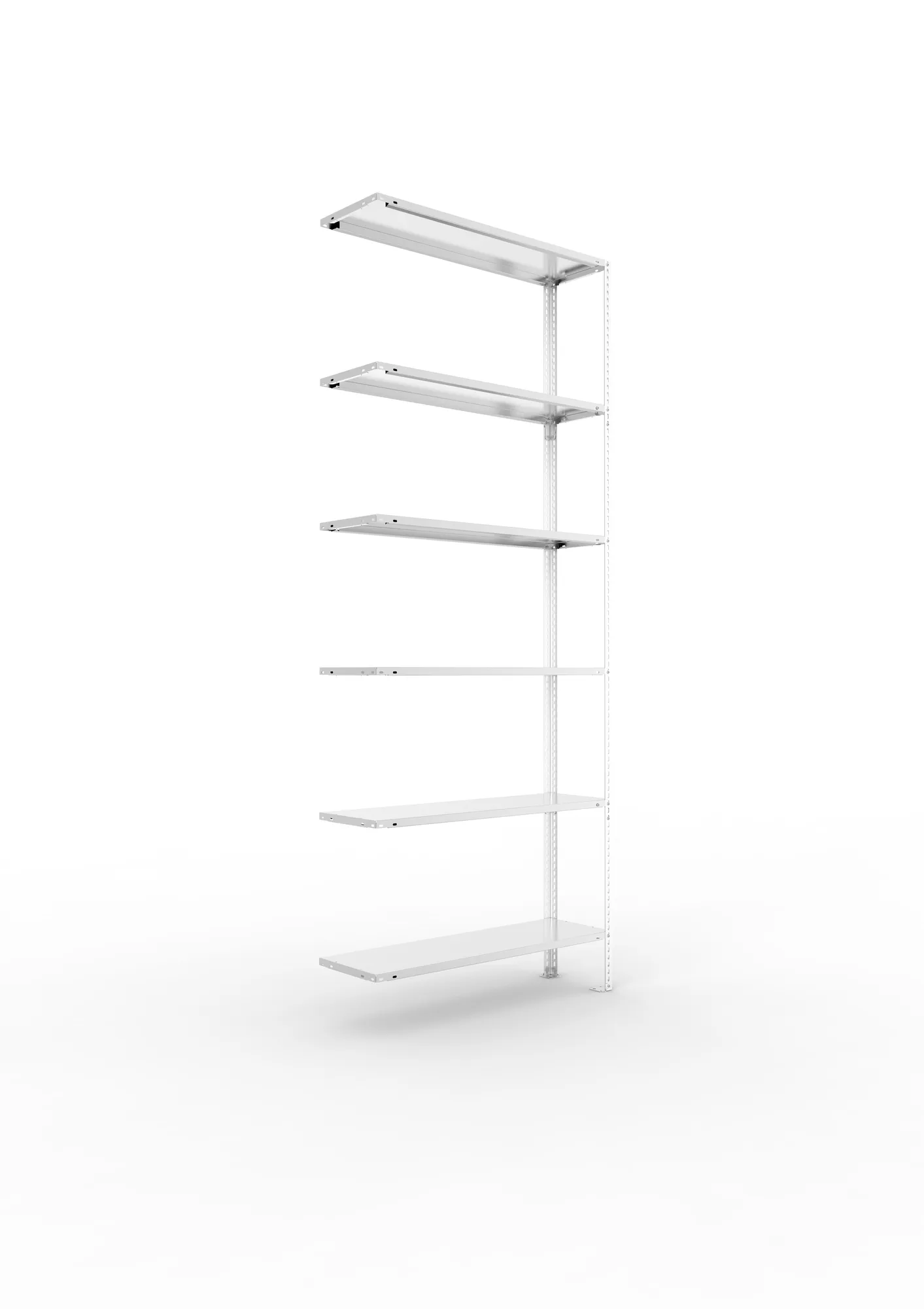 META FIX, Fachbodenregal, Anbauregal, 2500 x 1000 x 300 mm, Fachlast 80 kg, 6 Ebenen, verzinkt – Ansicht in Blickhöhe