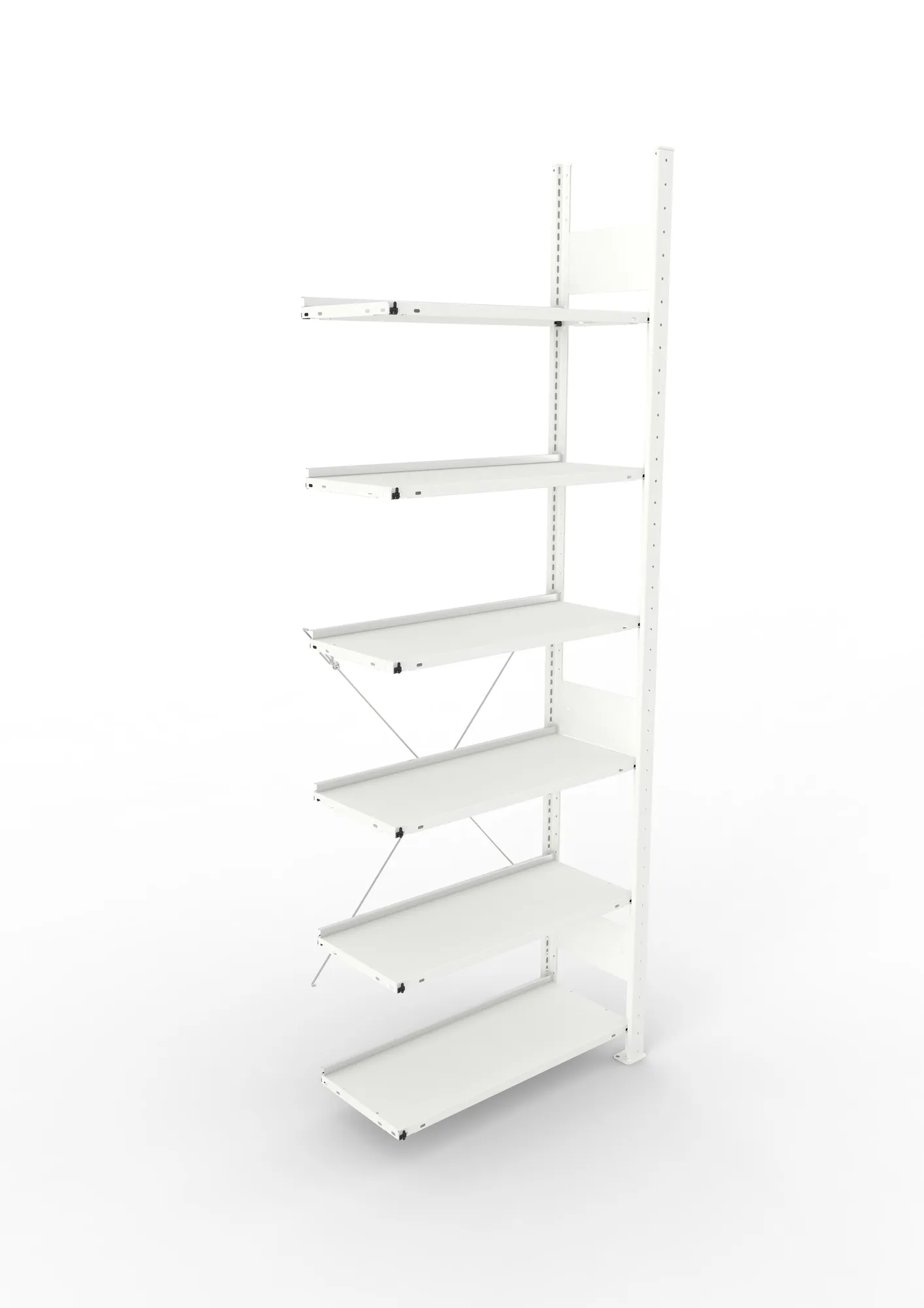 META CLIP COMPACT, Büro-Steckregal, Anbauregal, 2200 x 750 x 300 mm, Fachlast 80 kg, 6+0 Ebenen, RAL 7035 – Ansicht von oben