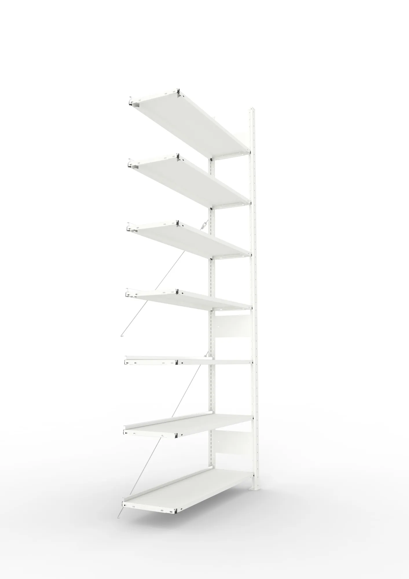 META CLIP COMPACT, Büro-Steckregal, Anbauregal, 2500 x 1100 x 300 mm, Fachlast 80 kg, 7+0 Ebenen, RAL 7035 – Seitenansicht