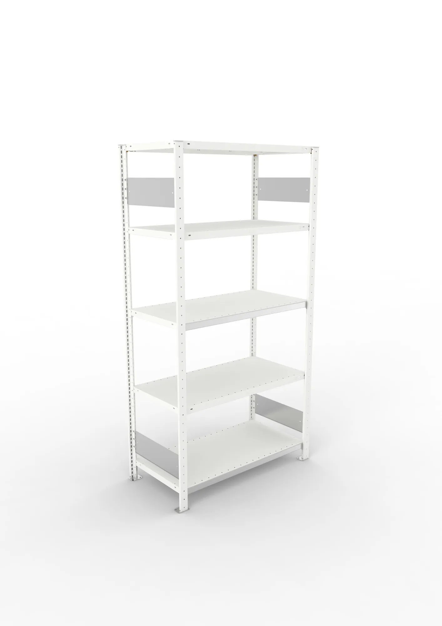 META CLIP S3, Fachbodenregal, Grundregal, 2000 x 1000 x 500 mm, Fachlast 150 kg, 5 Ebenen, Längsriegel, RAL 7035 – Ansicht von oben