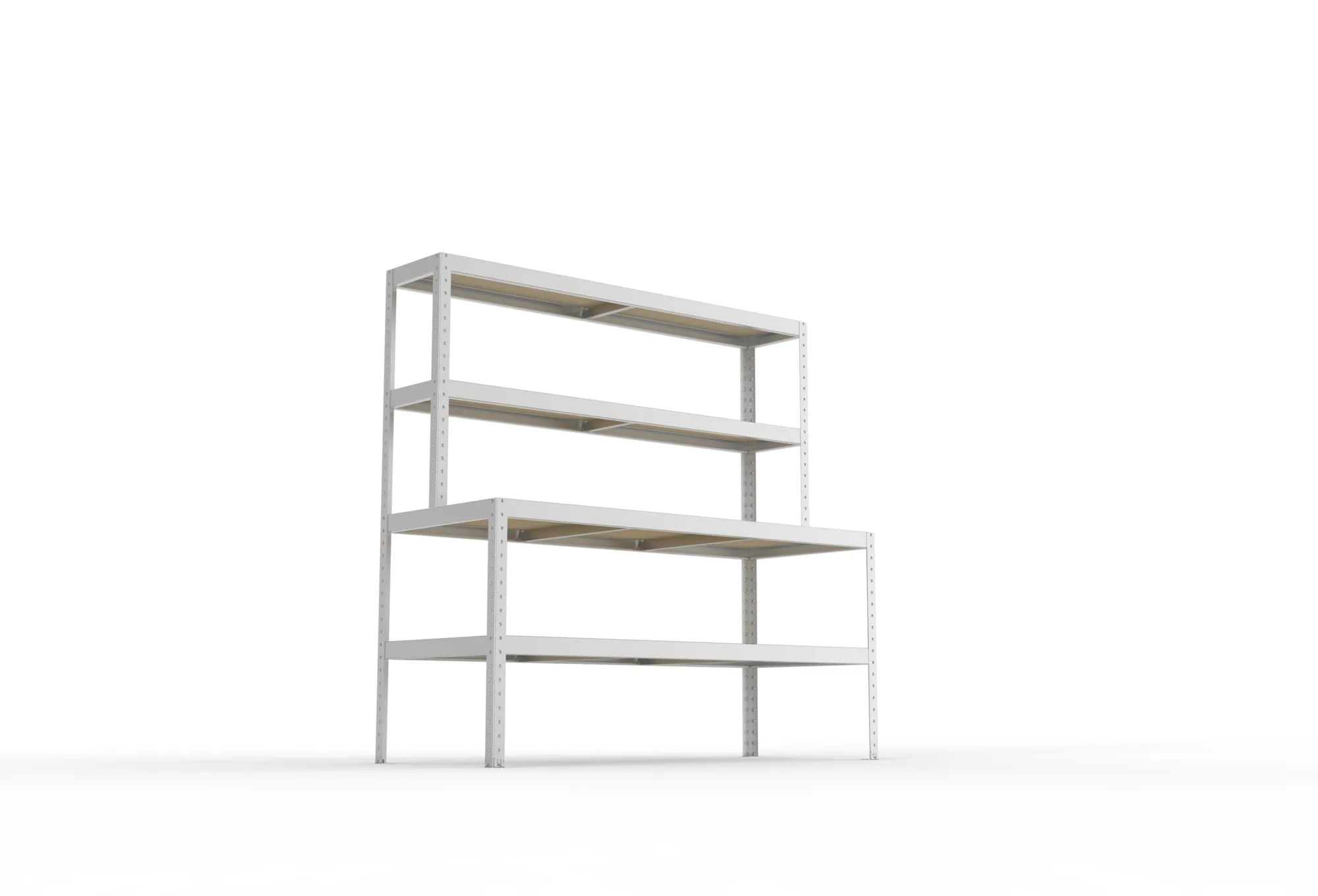 META SPEED-RACK, Packtisch, 1970 x 2000 x 800 mm, 4 Ebenen, verzinkt – Ansicht von unten