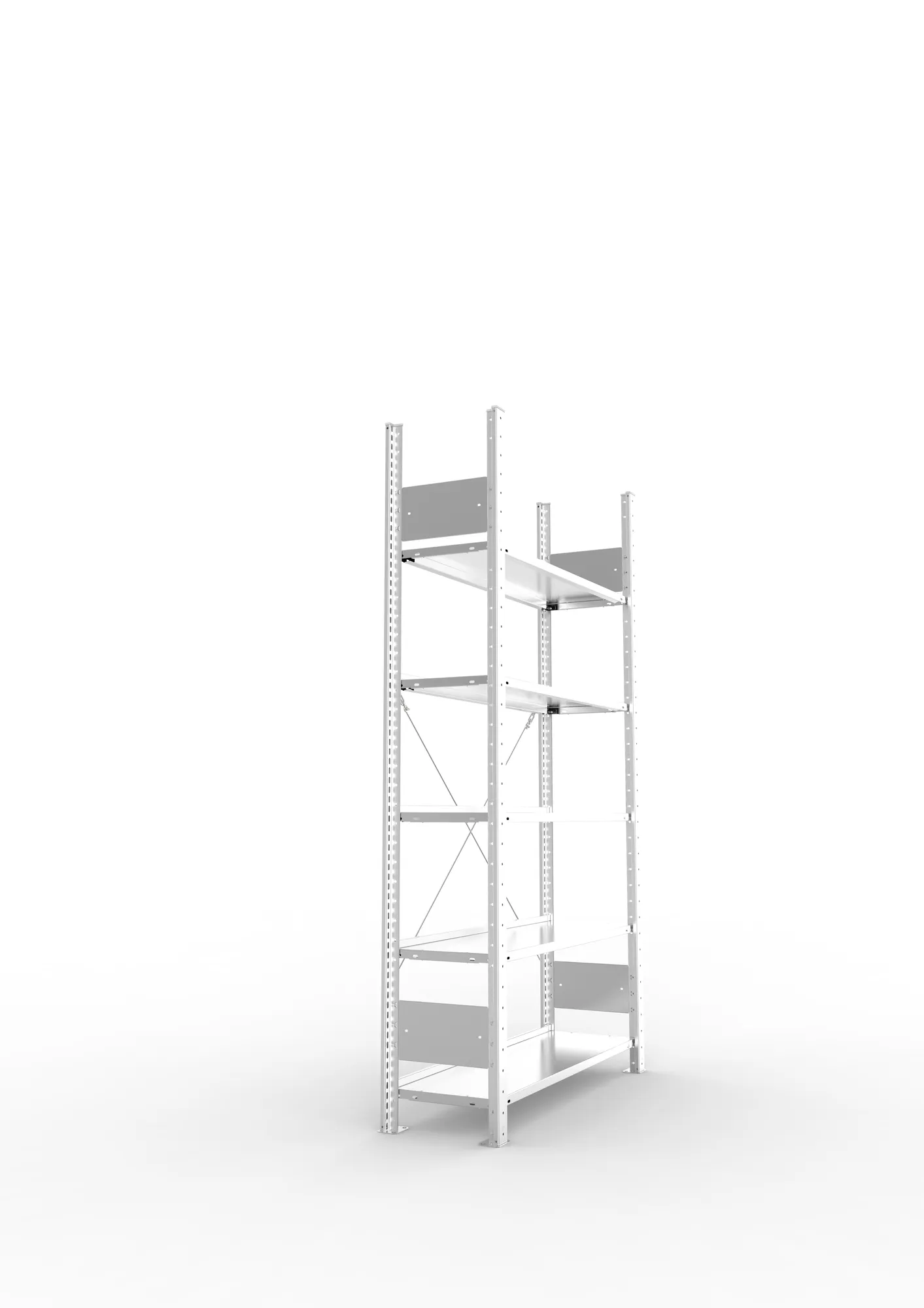 META CLIP COMPACT S3, Büro-Steckregal, Grundregal, 1850 x 1000 x 300 mm, Fachlast 80 kg, 5+0 Ebenen, Endanschlag, verzinkt – Seitenansicht