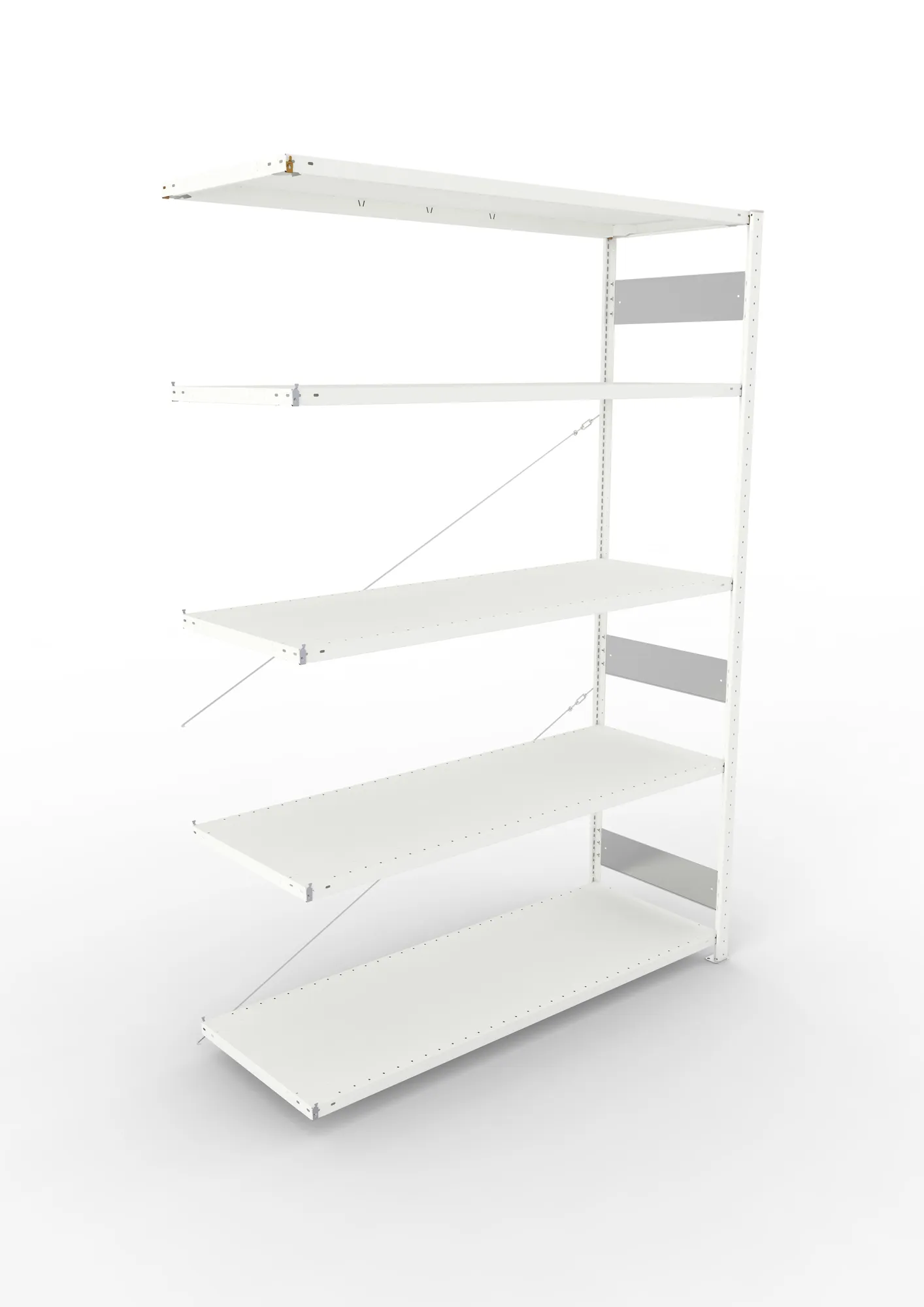 META CLIP S3, Fachbodenregal, Anbauregal, 2500 x 1700 x 600 mm, Fachlast 200 kg, 4 Ebenen, RAL 7035 – Ansicht von oben