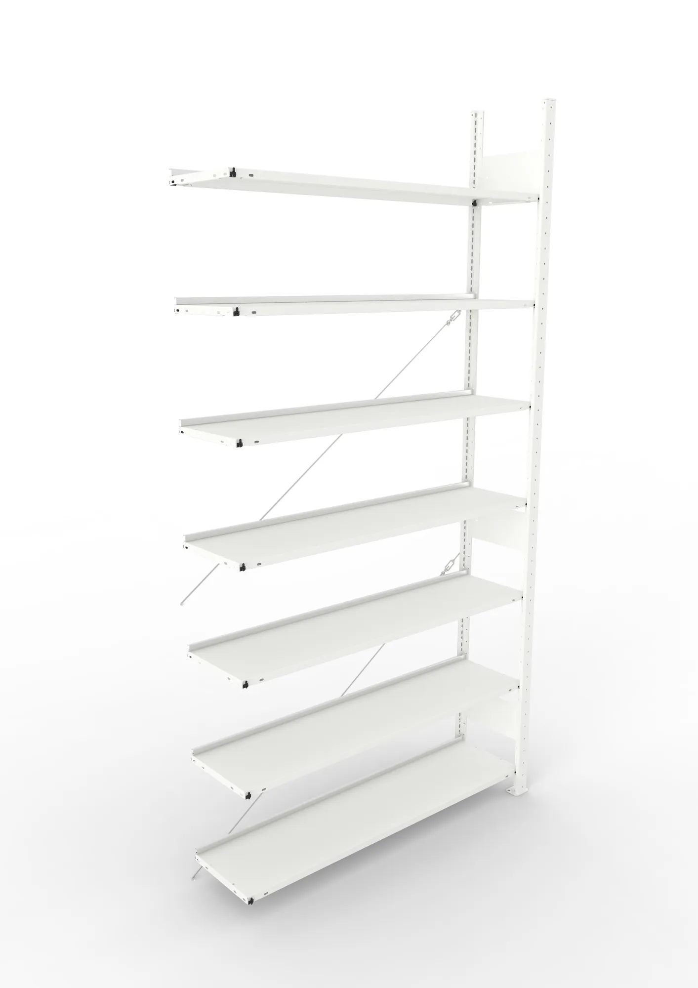 META CLIP COMPACT, Büro-Steckregal, Anbauregal, 2500 x 1250 x 300 mm, Fachlast 80 kg, 7+0 Ebenen, RAL 7035 – Ansicht von oben
