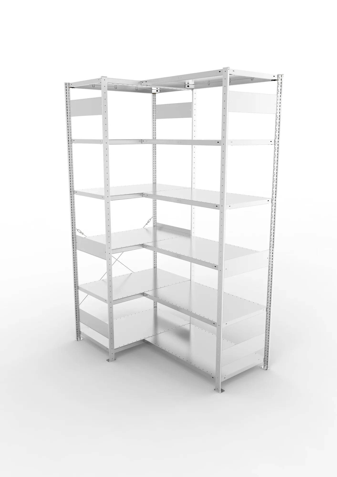 META CLIP, Eckregal, 2500 x 1000 x 600 mm, Fachlast 100 kg, 6 Ebenen, verzinkt – Ansicht von oben