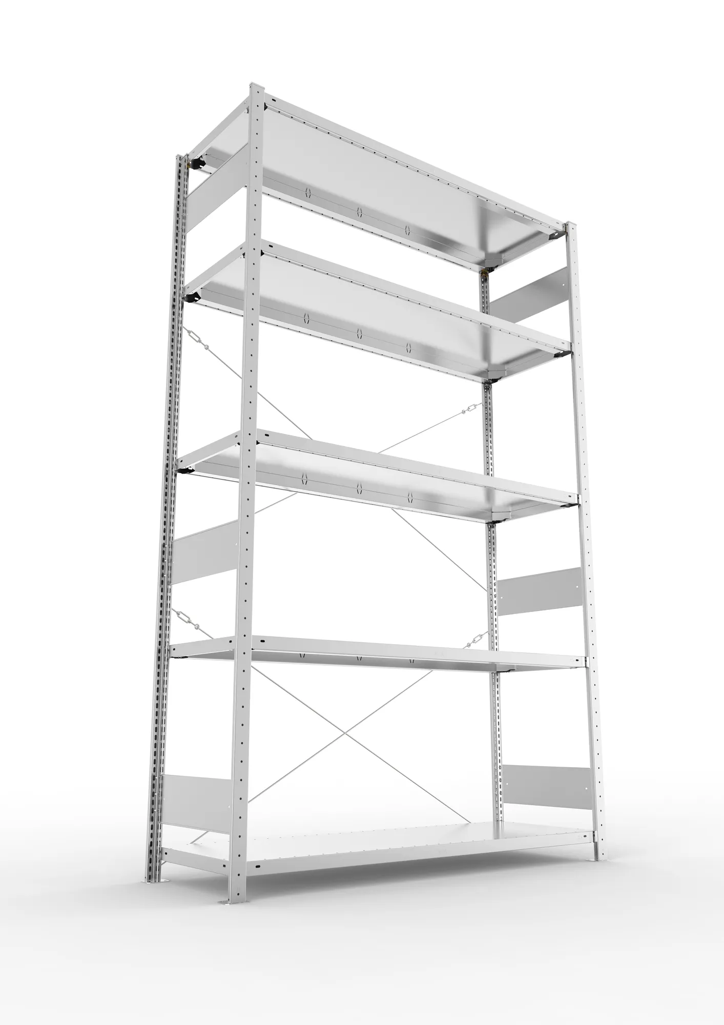 META CLIP S3, Fachbodenregal, Grundregal, 2500 x 1500 x 500 mm, Fachlast 200 kg, 4 Ebenen, verzinkt – Ansicht von unten