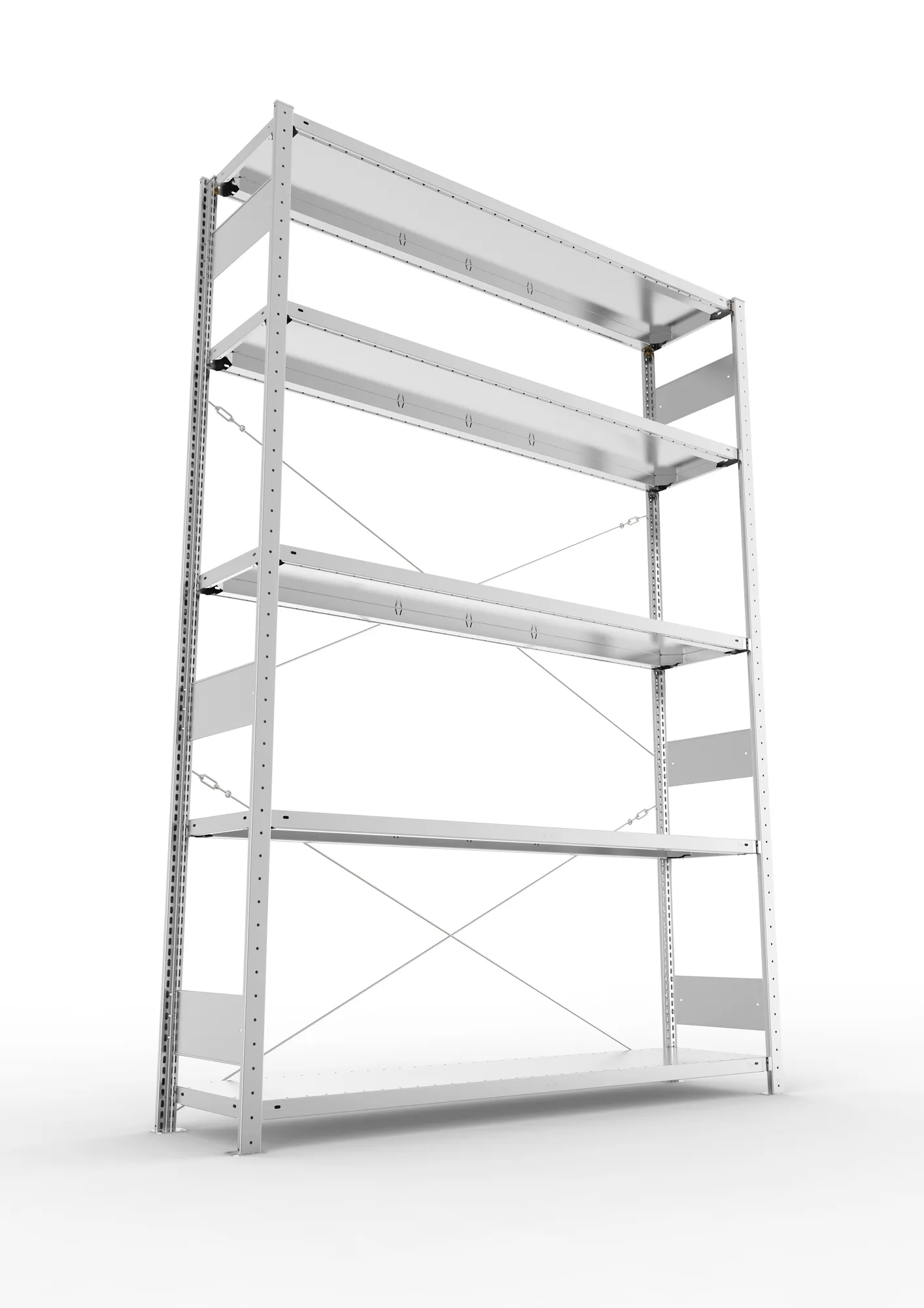 META CLIP S3, Fachbodenregal, Grundregal, 2500 x 1700 x 400 mm, Fachlast 200 kg, 4 Ebenen, verzinkt – Ansicht von unten