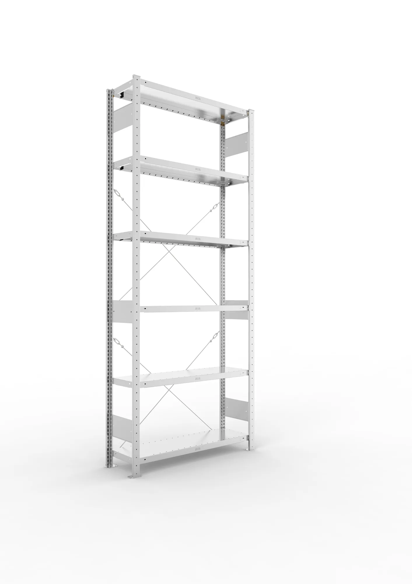 META CLIP, Fachbodenregal, Grundregal, 2500 x 1000 x 300 mm, Fachlast 230 kg, 6 Ebenen, verzinkt – Ansicht in Blickhöhe