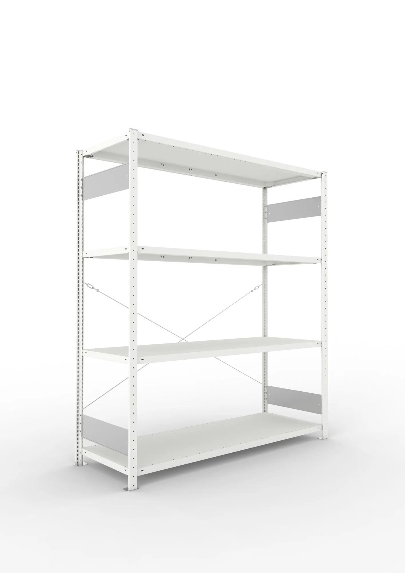 META CLIP S3, Fachbodenregal, Grundregal, 2000 x 1700 x 600 mm, Fachlast 200 kg, 4 Ebenen, RAL 7035 – Ansicht in Blickhöhe