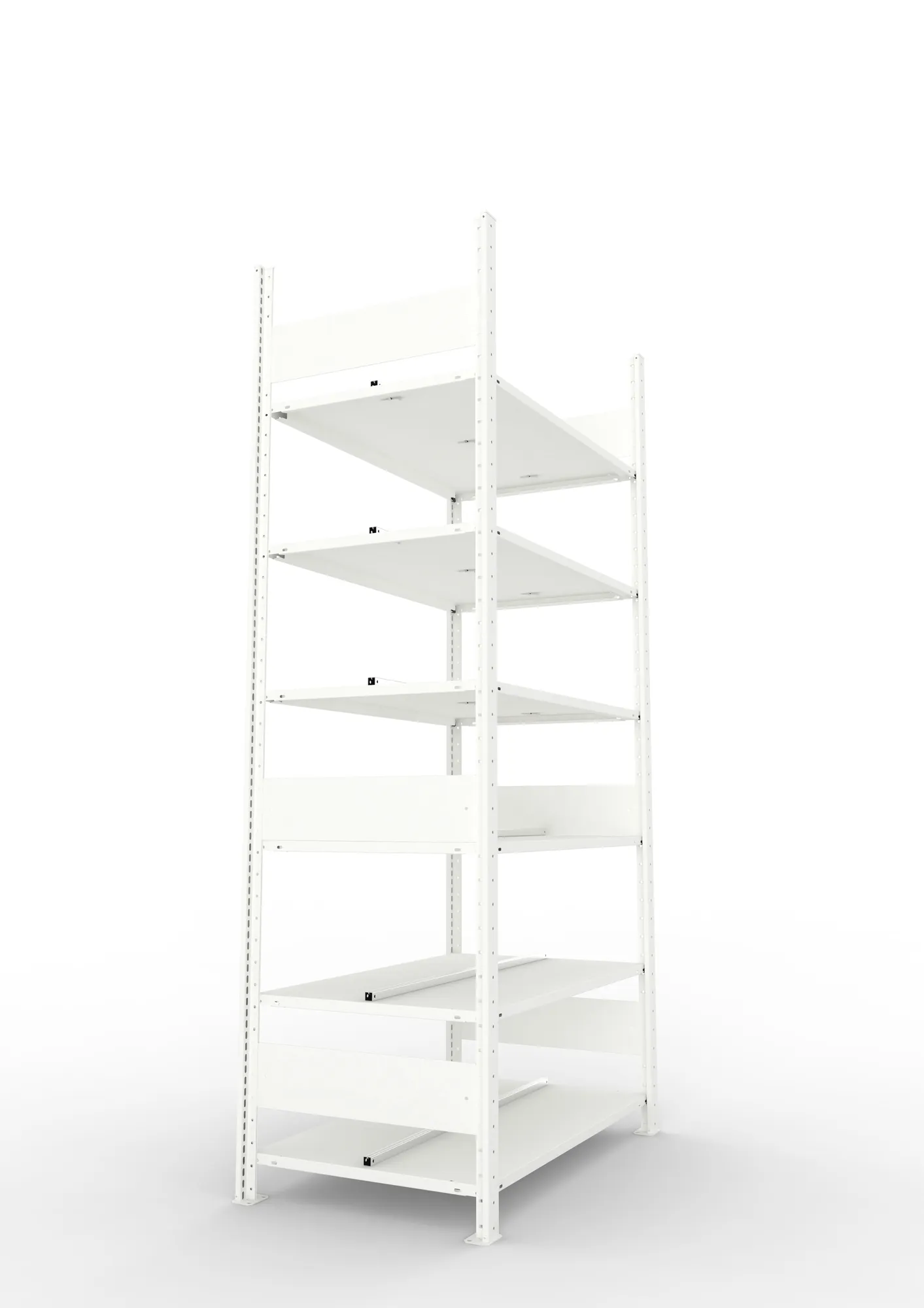 META CLIP COMPACT, Büro-Steckregal, Grundregal, 2200 x 1000 x 600 mm, Fachlast 100 kg, 6+0 Ebenen, RAL 7035 – Seitenansicht