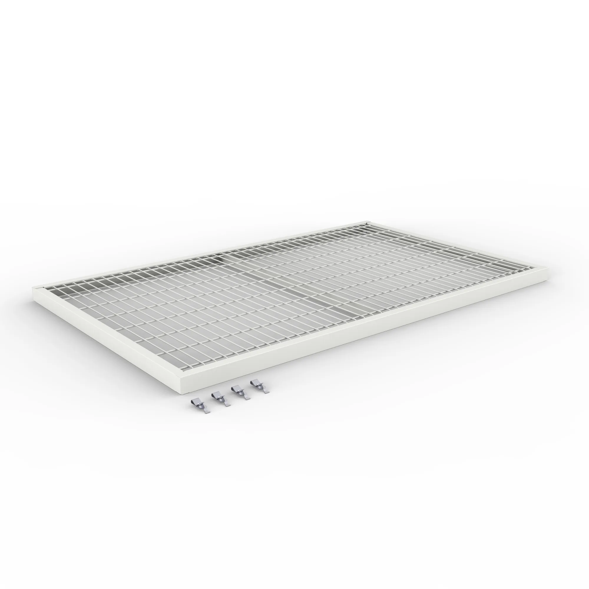 META CLIP, Zusatz-Drahtboden, 1300 x 800 mm, 150 kg, RAL 7035 – Ansicht in Blickhöhe