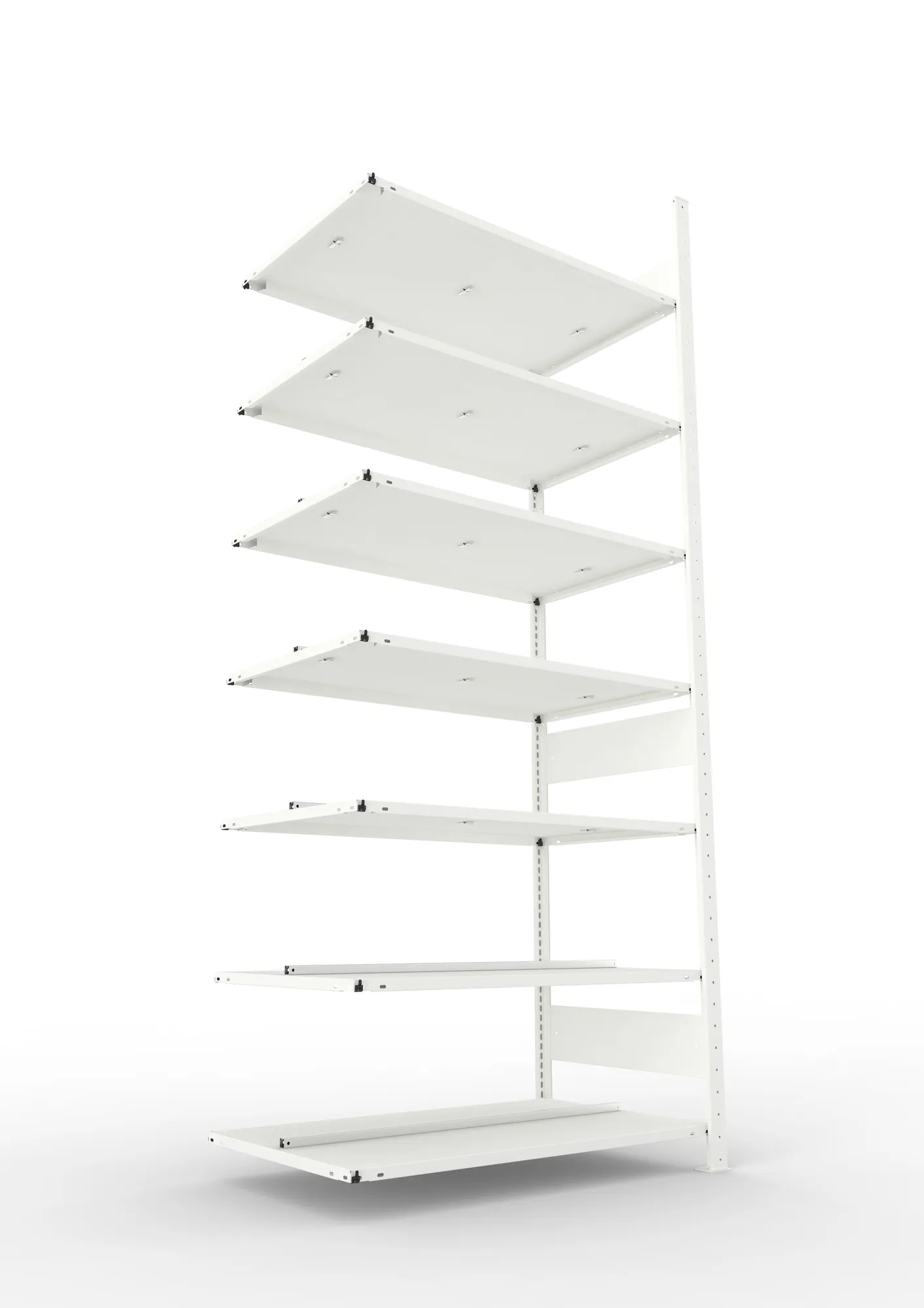 META CLIP COMPACT, Büro-Steckregal, Anbauregal, 2500 x 1000 x 600 mm, Fachlast 100 kg, 7+0 Ebenen, RAL 7035 – Ansicht von unten