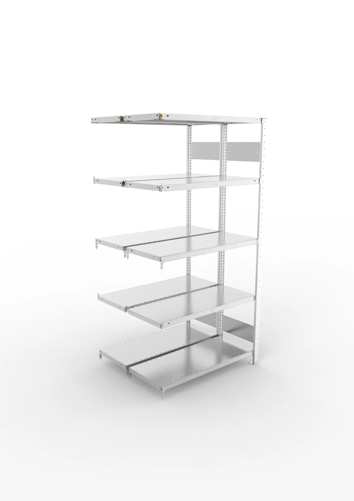 META CLIP S3, Fachbodenregal, Doppel-Anbauregal, 2000 x 1000 x 400 mm, Fachlast 150 kg, 5 Ebenen, Längsriegel, verzinkt – Ansicht von oben