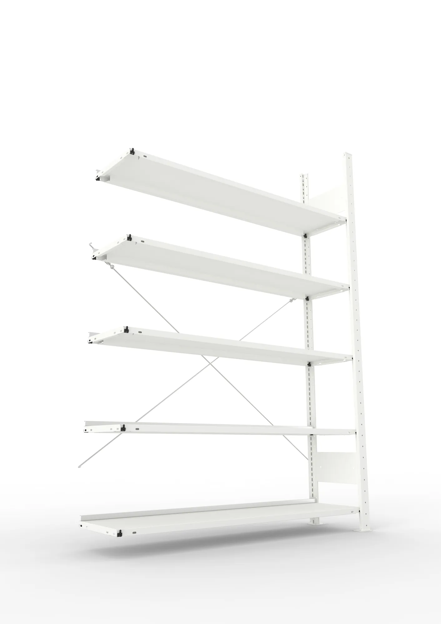 META CLIP COMPACT, Büro-Steckregal, Anbauregal, 1850 x 1250 x 300 mm, Fachlast 80 kg, 5+0 Ebenen, RAL 7035 – Ansicht von unten
