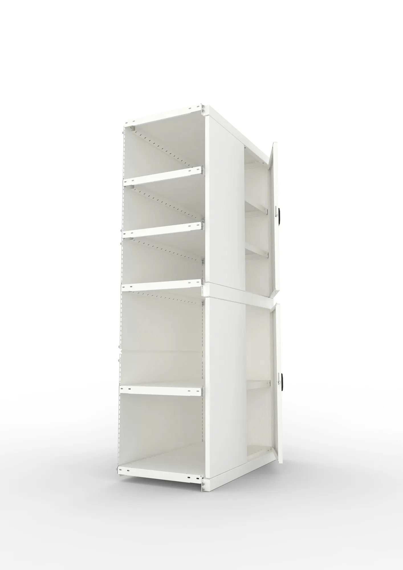 META CLIP, Schrankmodul, Anbauregal, Variante 2, 2000 x 1000 x 500 mm, mit zwei Flügeltüren, RAL 7035 – Seitenansicht