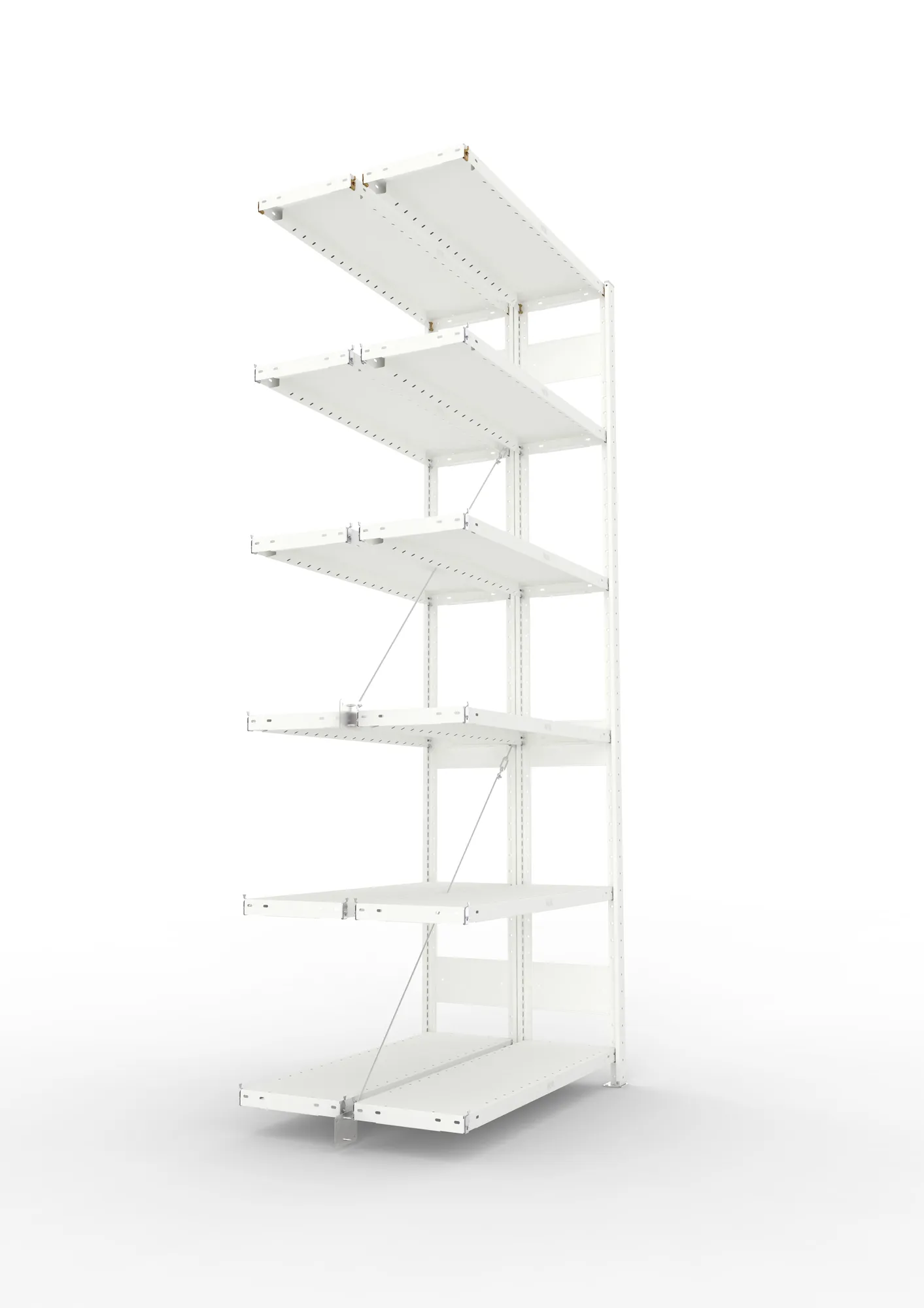 META CLIP, Fachbodenregal, Doppel-Anbauregal, 2500 x 1000 x 300 mm, Fachlast 230 kg, 6 Ebenen, RAL 7035 – Seitenansicht