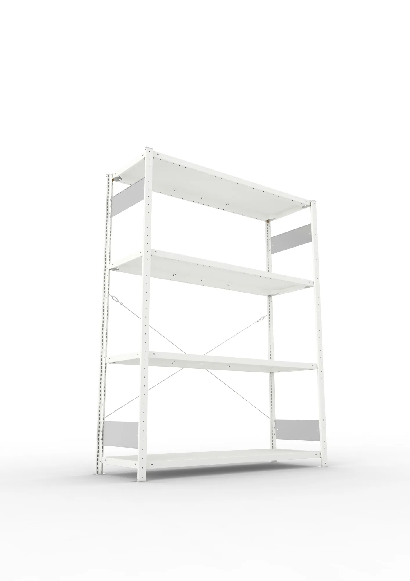 META CLIP S3, Fachbodenregal, Grundregal, 2000 x 1500 x 500 mm, Fachlast 200 kg, 4 Ebenen, RAL 7035 – Ansicht von unten